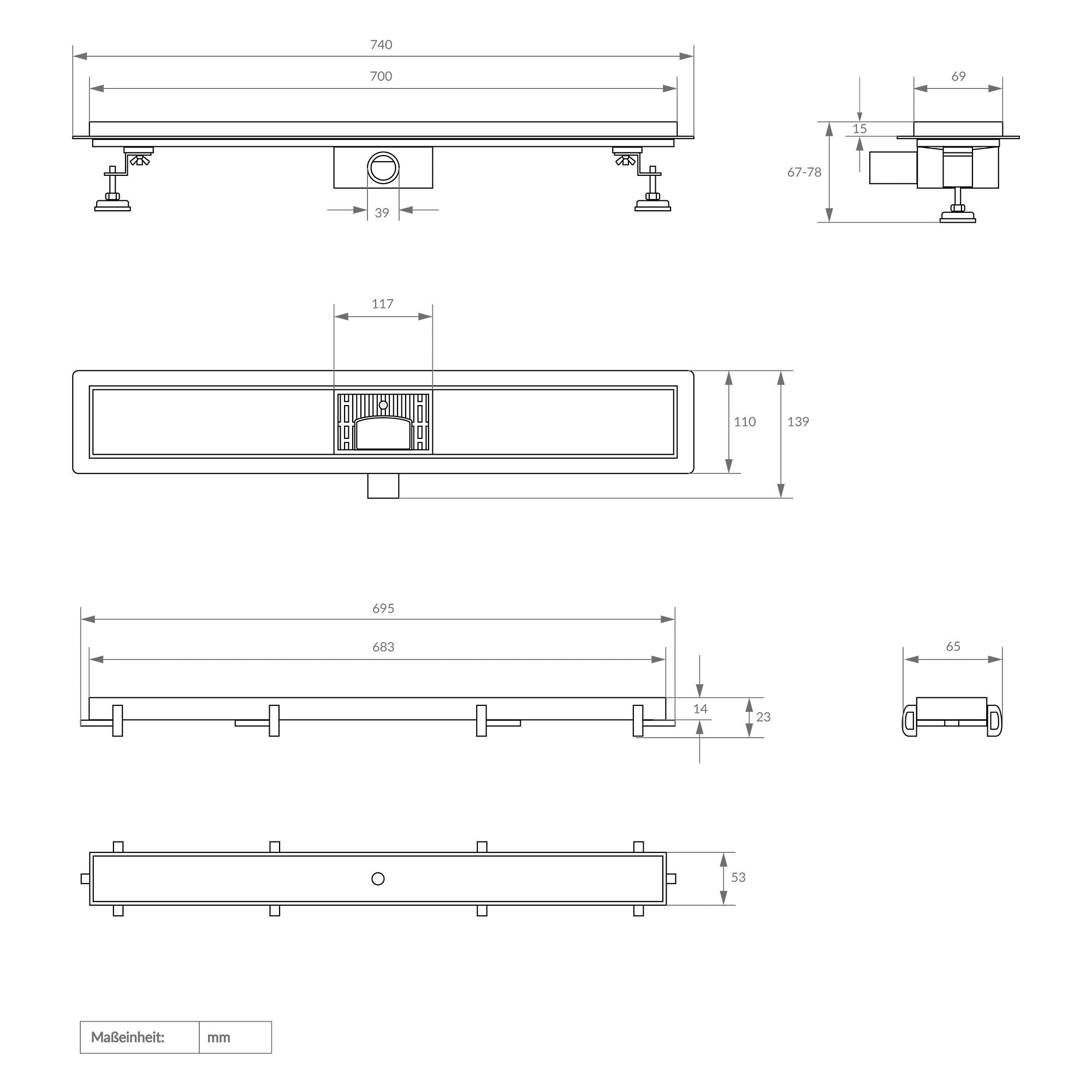 ECD Sanitär LuxeBath caniveau douche inox 70 cm argent