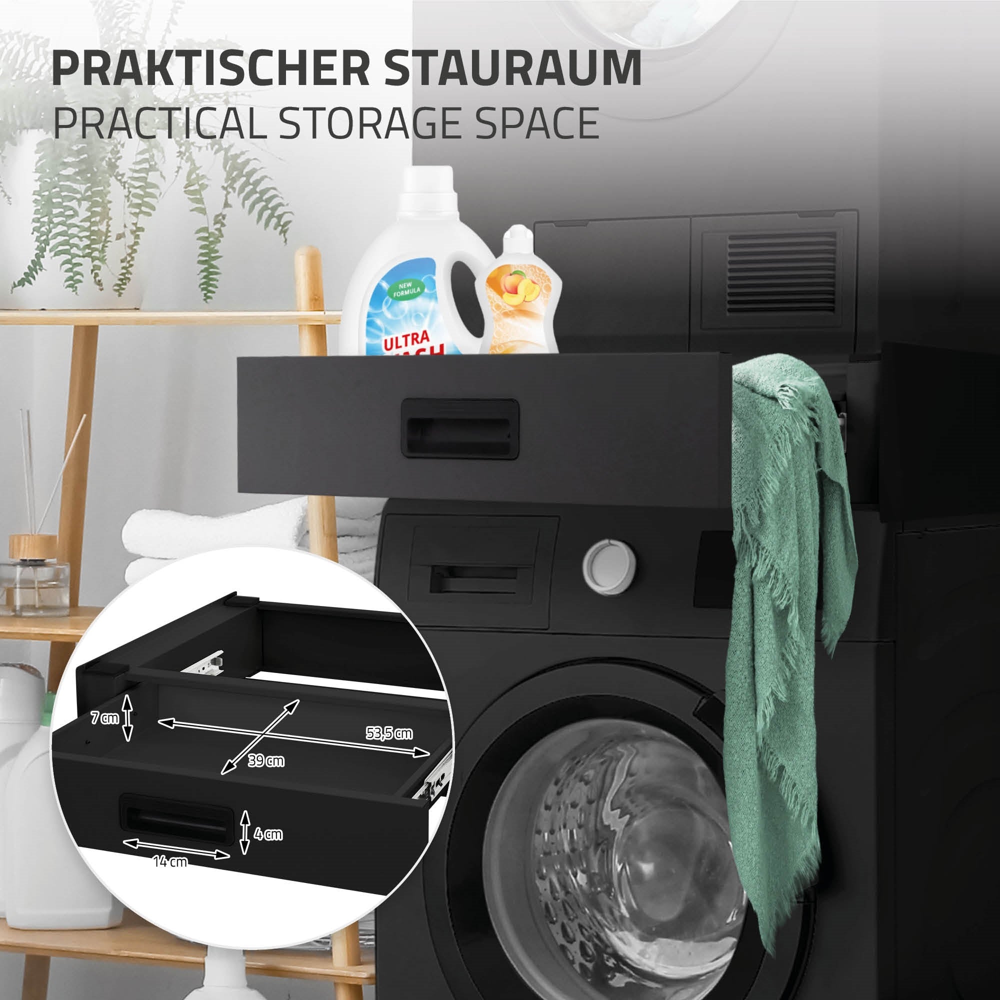 ECD Germany Möbel cadre superposition noir avec tiroir 60,5x54 cm
