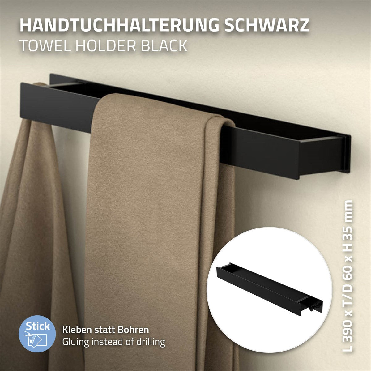 ECD Germany Sanitär Porte-serviettes 42 cm Argent Acier sans perçage