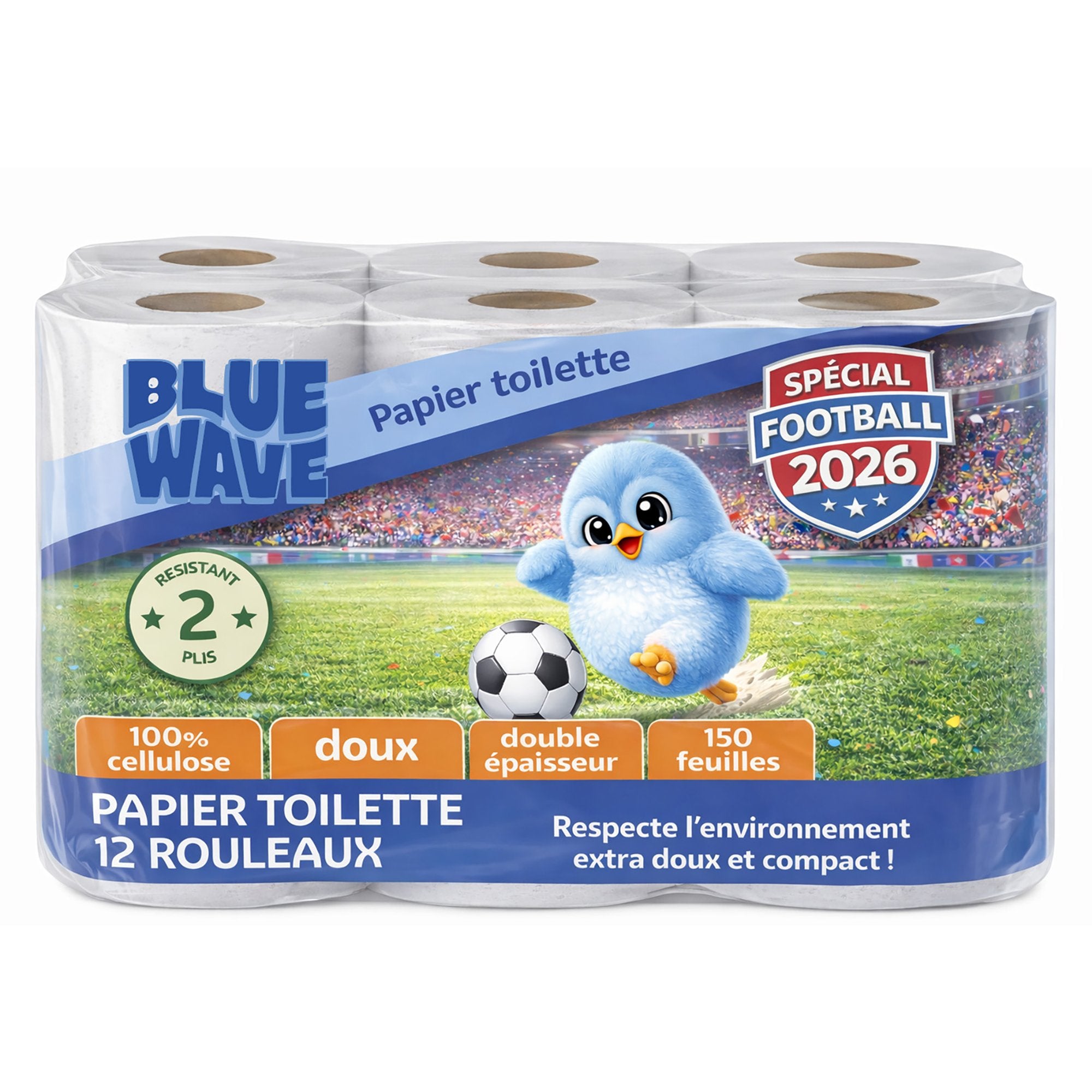 Stokomani 12 rouleaux spécial football papier toilette 150 feuilles
