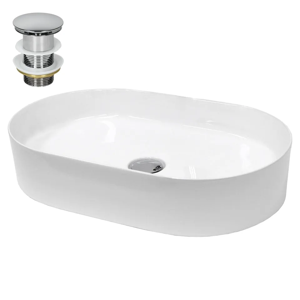 ECD Germany Sanitär vasque lavabo céramique blanc 60 cm + bonde
