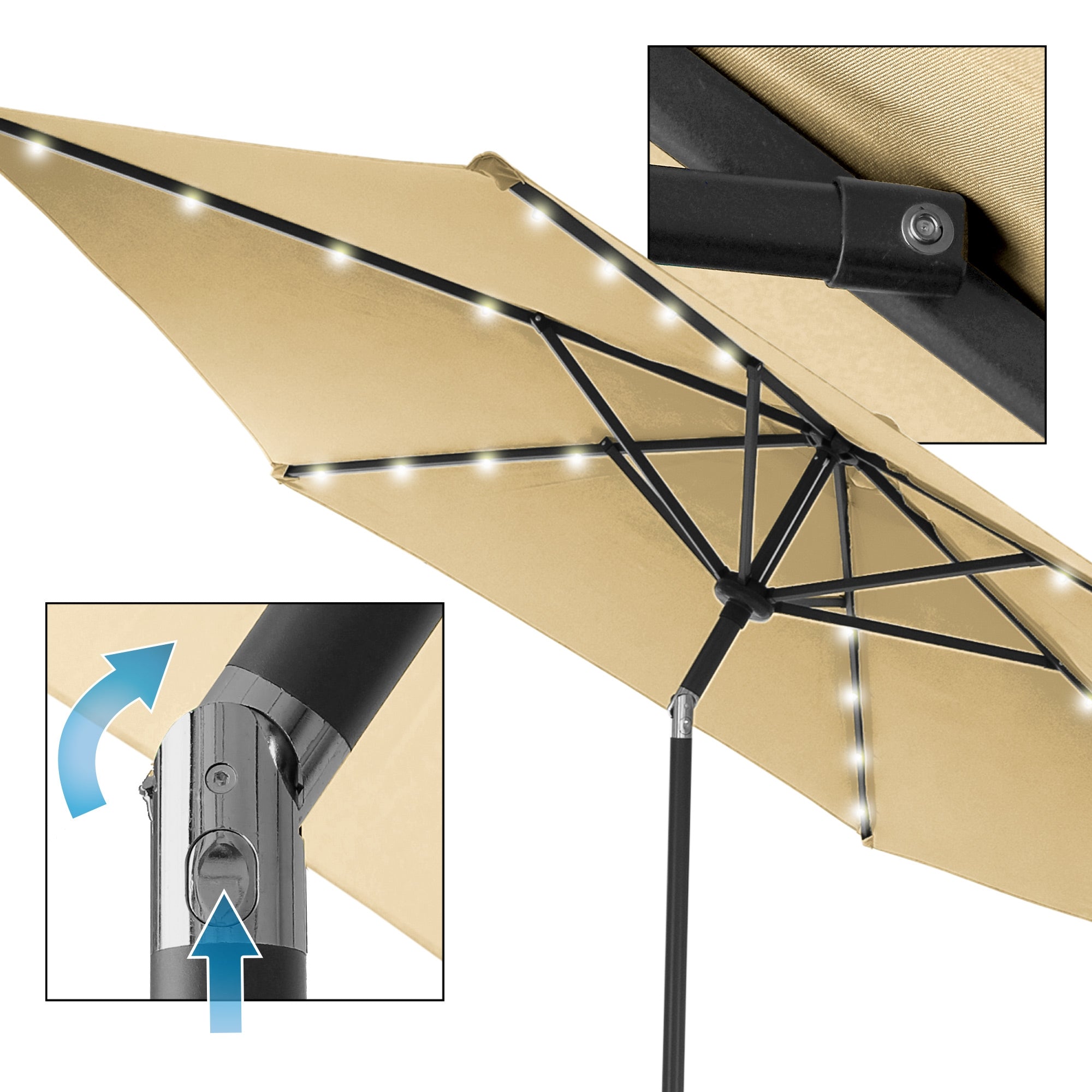 ECD Germany Garten parasol 300 cm marron LED solaire