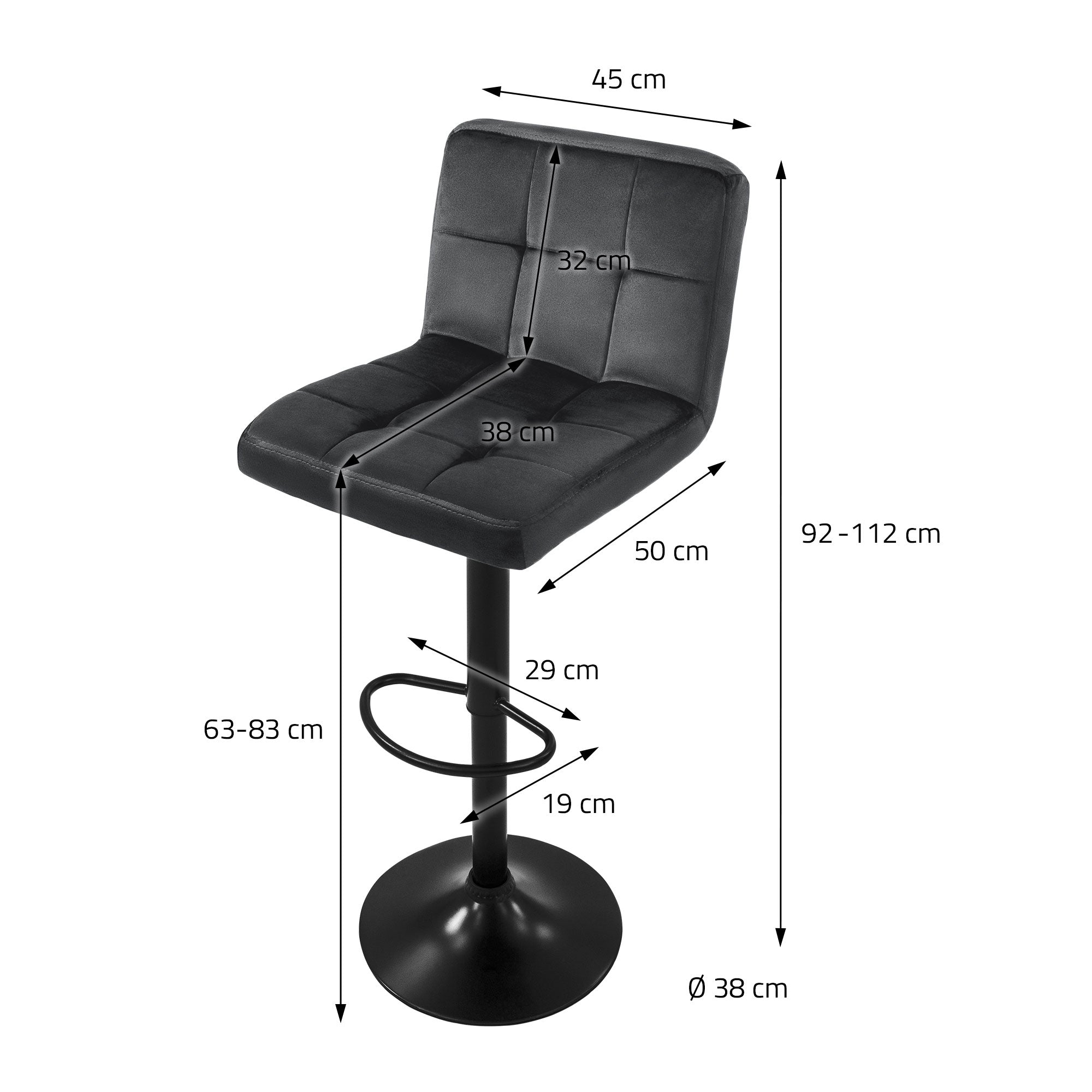 ECD Germany ML-Design Lot 2 Tabourets de Bar Velours Gris