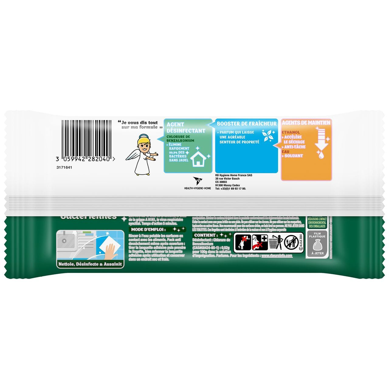 Stokomani 64 lingettes antibactériennes multi-usages x64