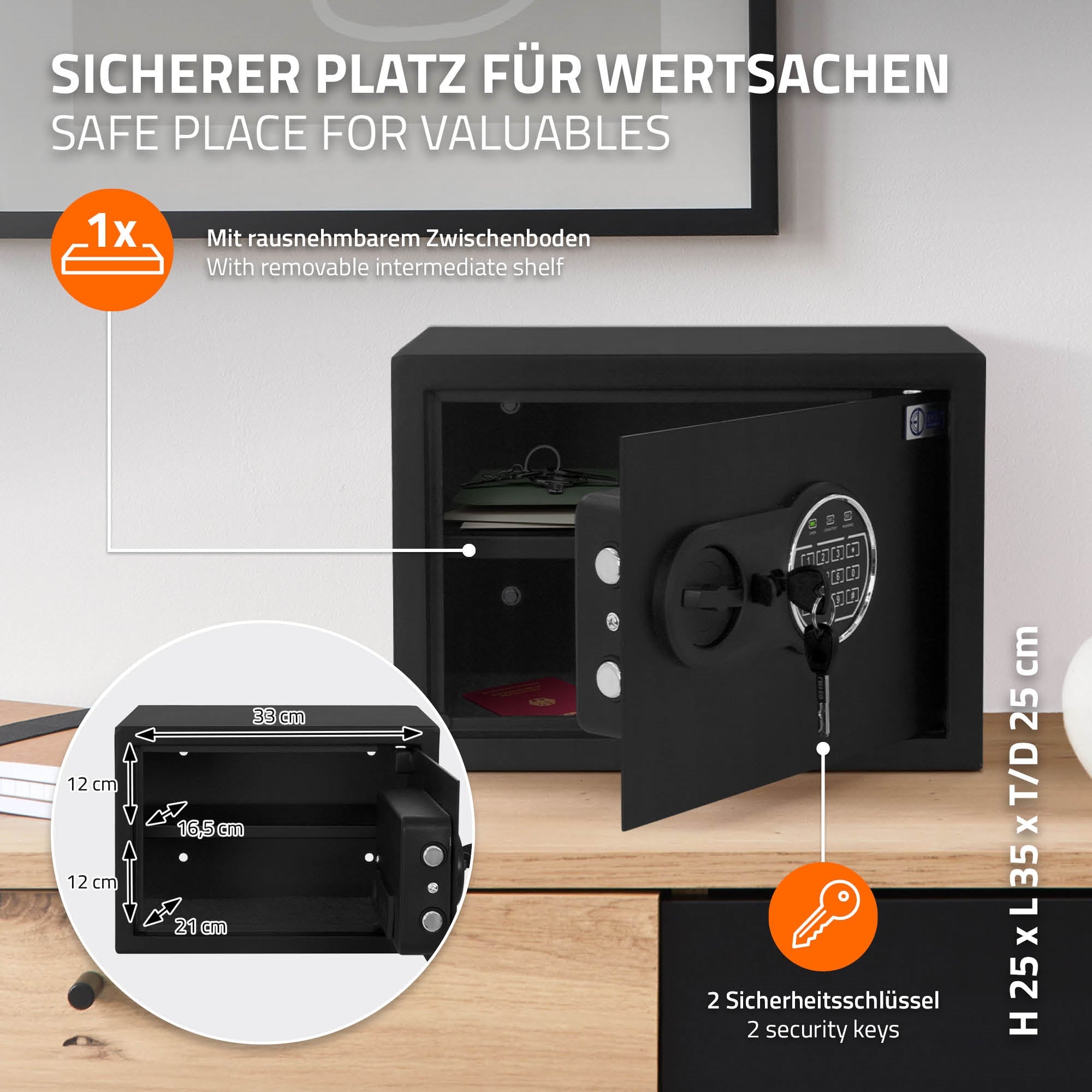 ECD Germany coffre-fort acier code électronique 16 L LED