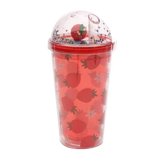 Stokomani Fruits 600 ml gobelet à paille rouge