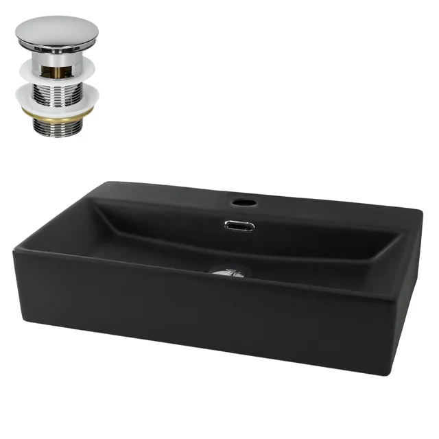 ECD Germany Sanitär lavabo noir 60,5 cm céramique + bonde