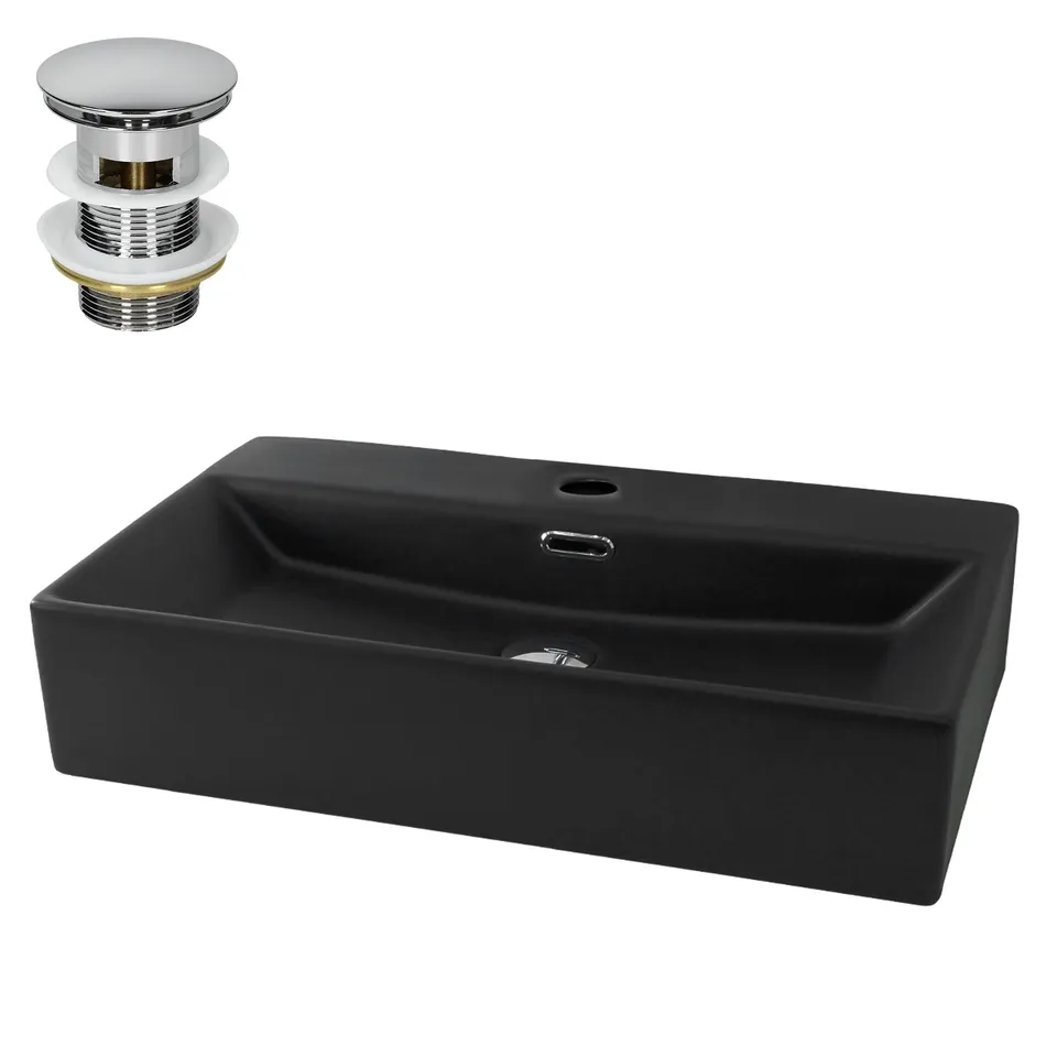 ECD Germany Sanitär lavabo noir 60,5 cm céramique + bonde
