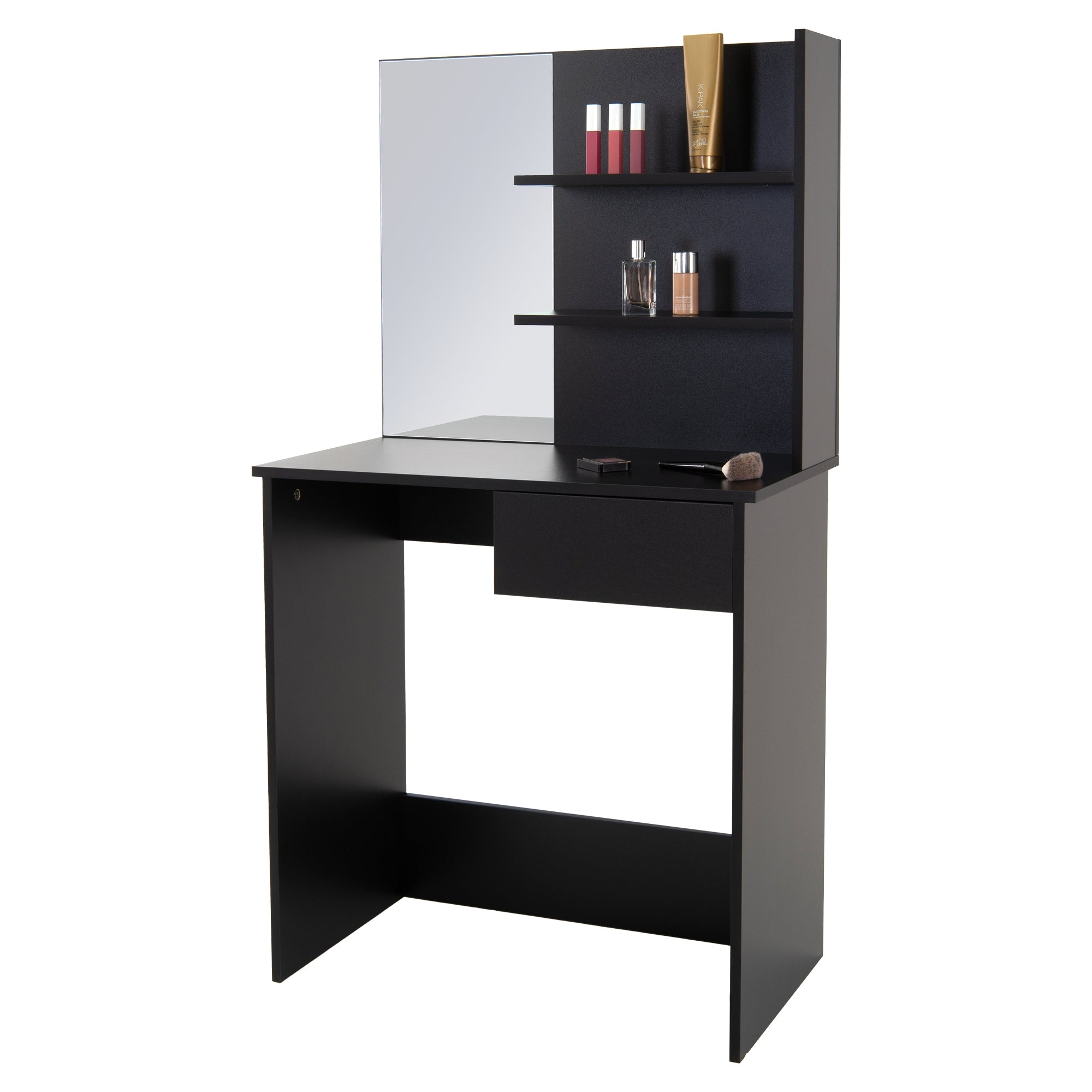 ECD Germany Möbel coiffeuse noire miroir + tabouret 75x40x135 cm