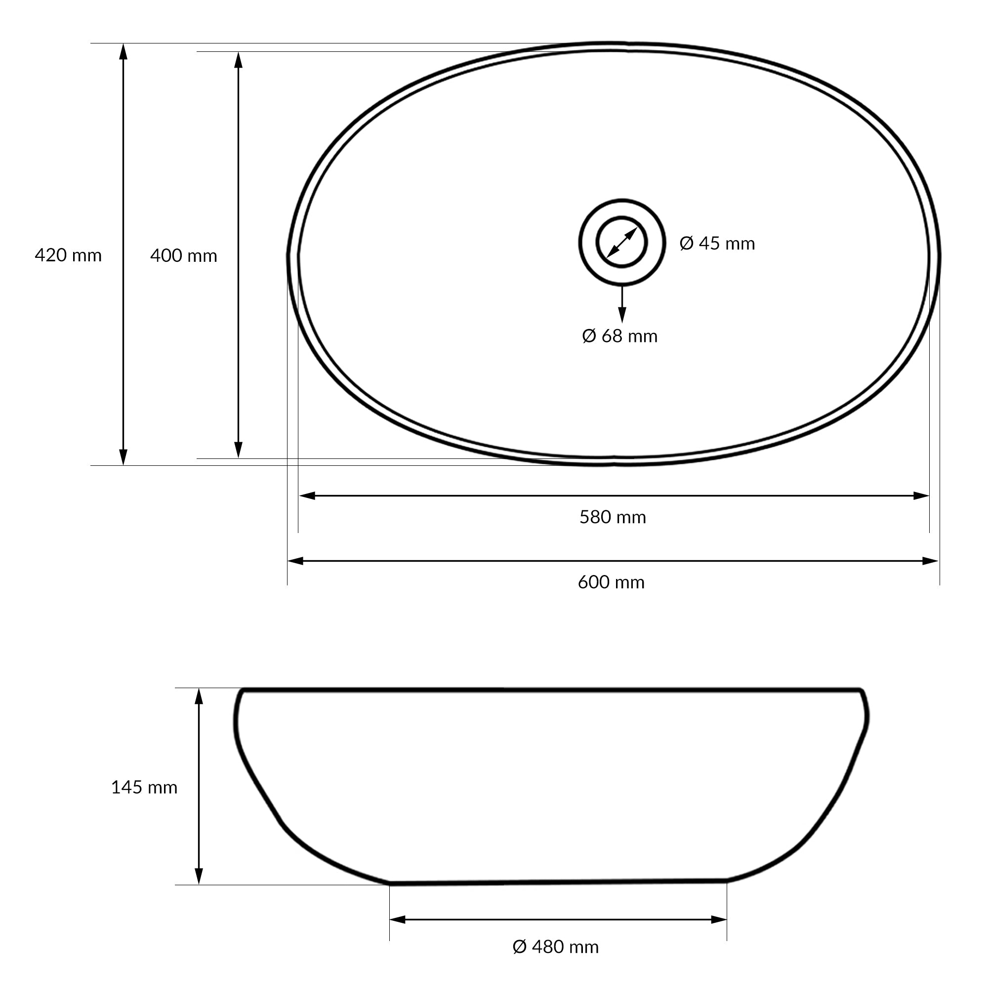 ECD Germany LuxeBath vasque à poser blanche 60 cm céramique