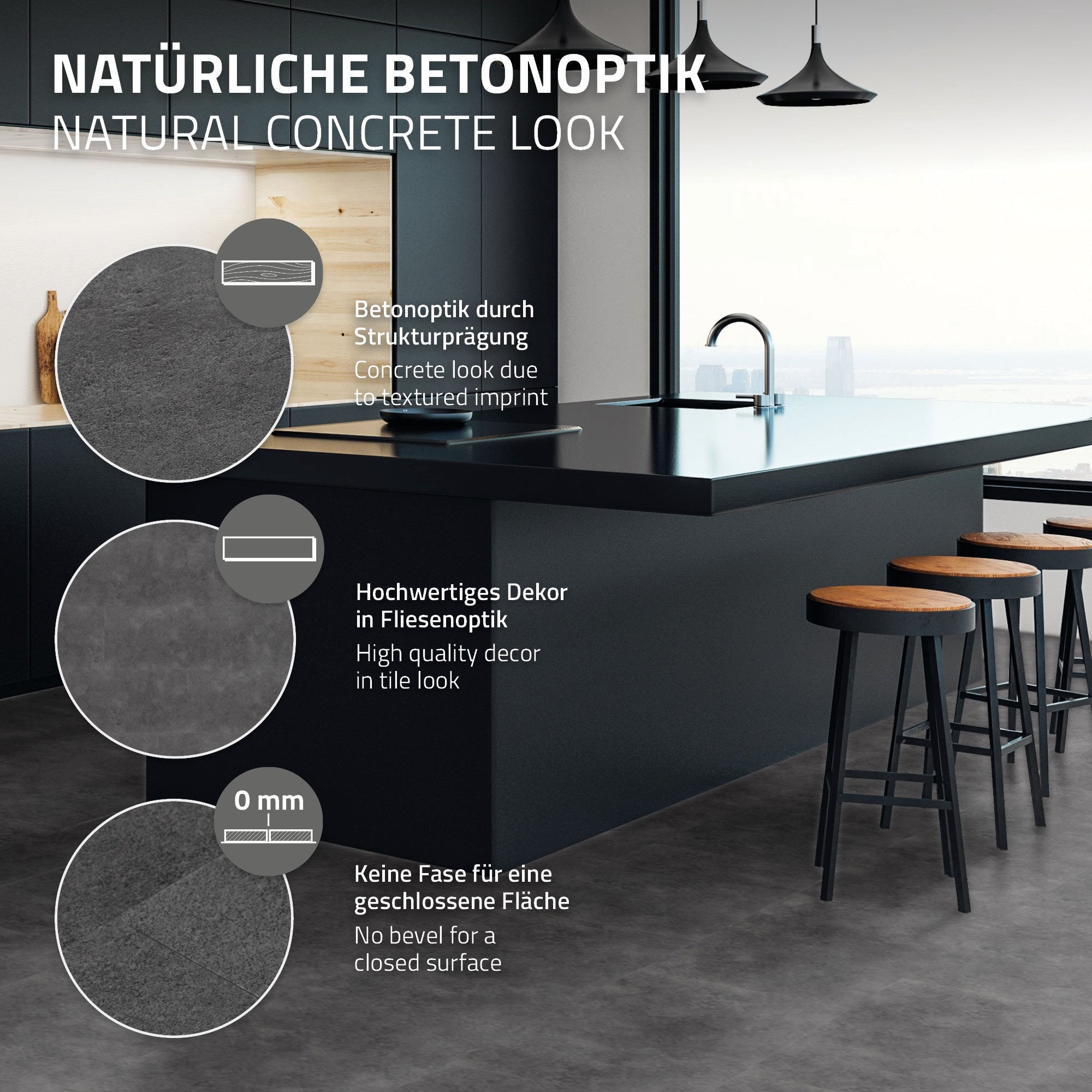 ECD Bauen ML-Design Sol Vinyle Clic Ciment Foncé 1,86m²