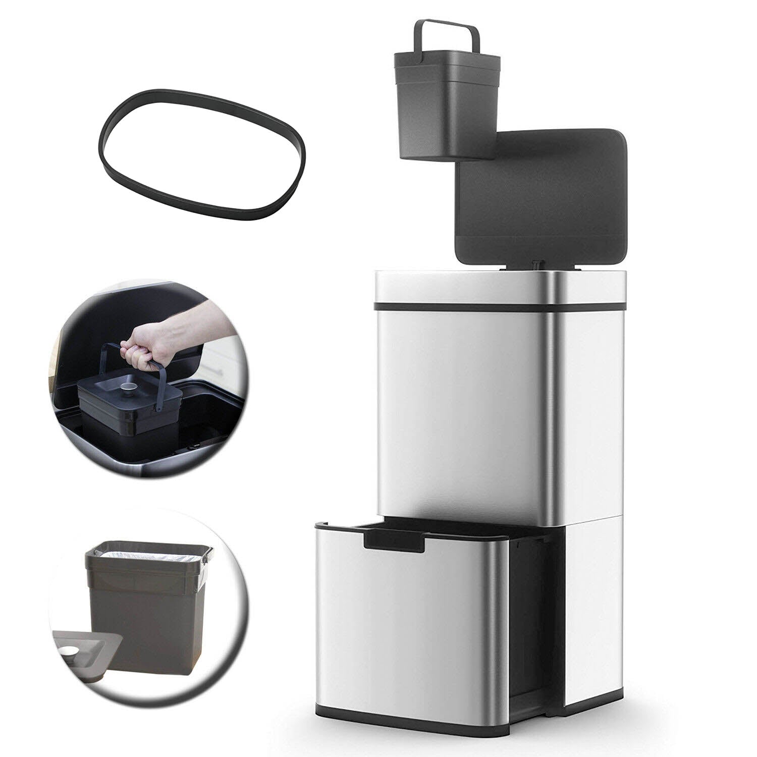 Red Deco NARVIK 75L poubelle inox automatique tri sélectif