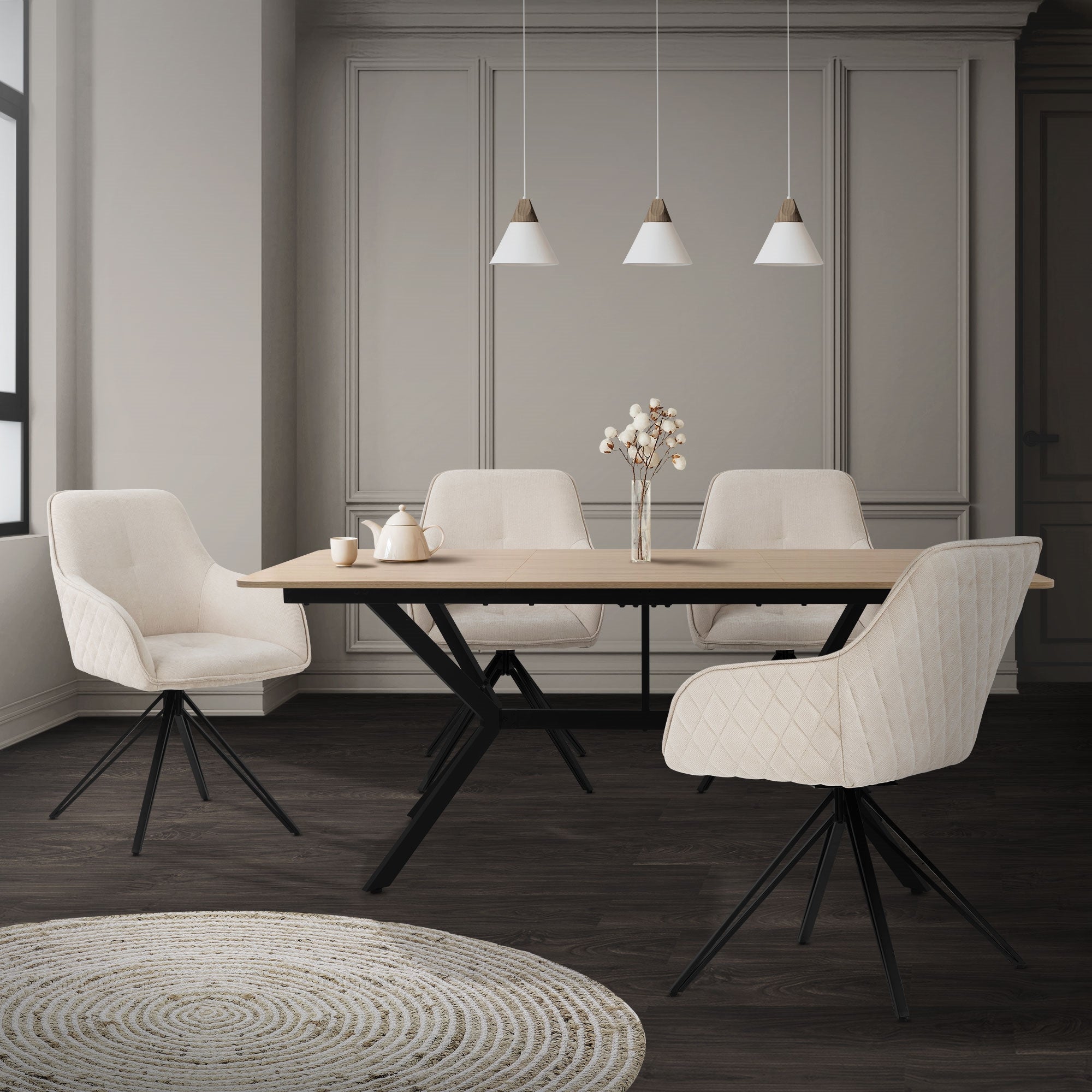 ECD Germany Möbel table à manger 180x80 bois clair 6 places