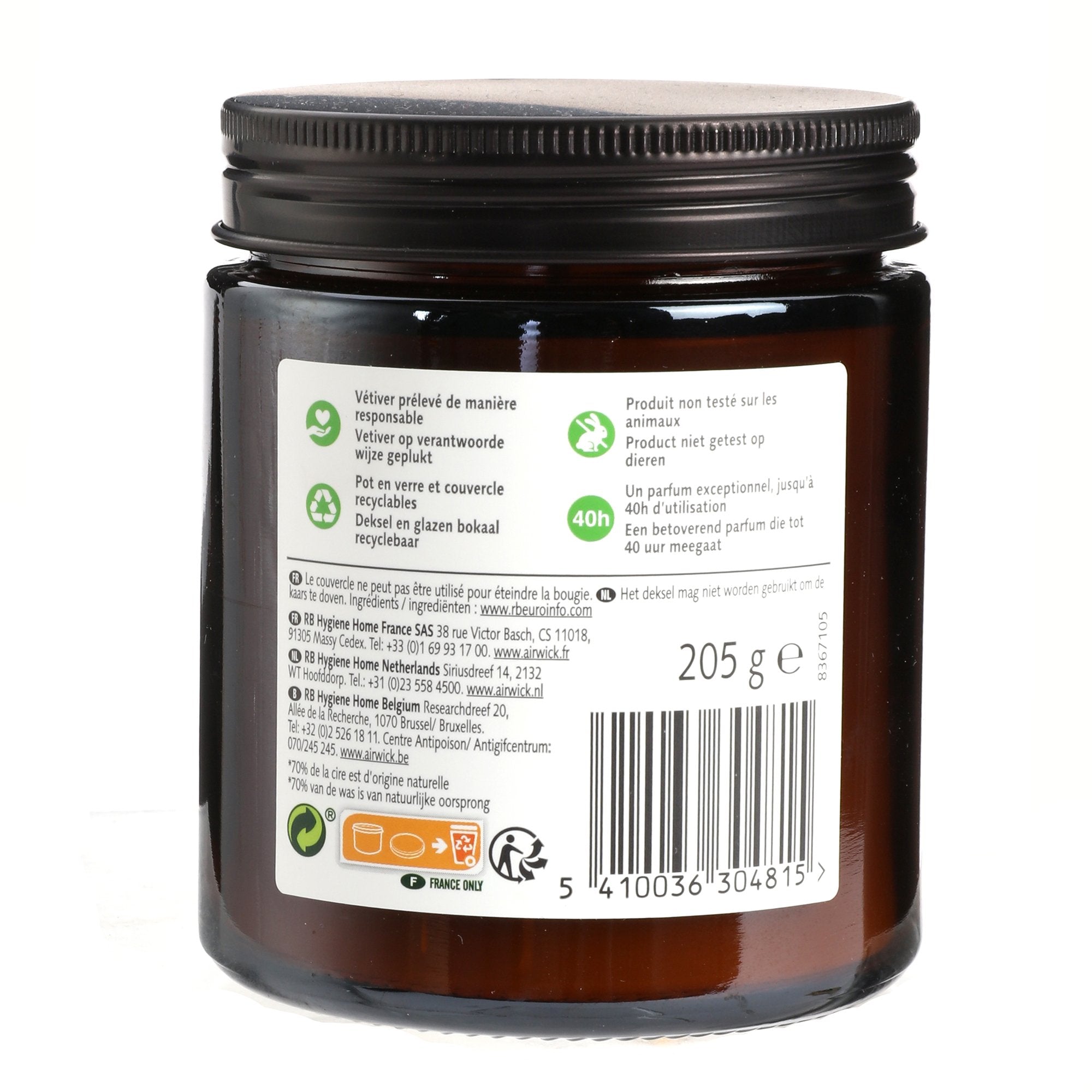 Bougie vétiver bois de santal cire naturelle