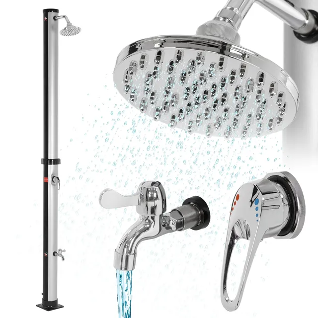 ECD Germany Garten douche solaire 20L 210 cm argent/noir + douchette pied