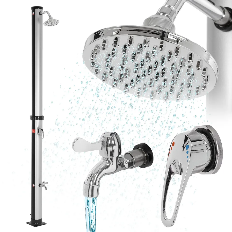 ECD Germany Garten douche solaire 20L 210 cm argent/noir + douchette pied