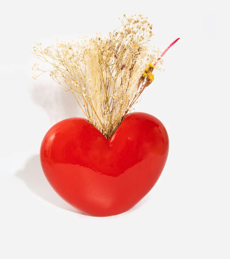 L'avant gardiste vase coeur rouge céramique fleurs