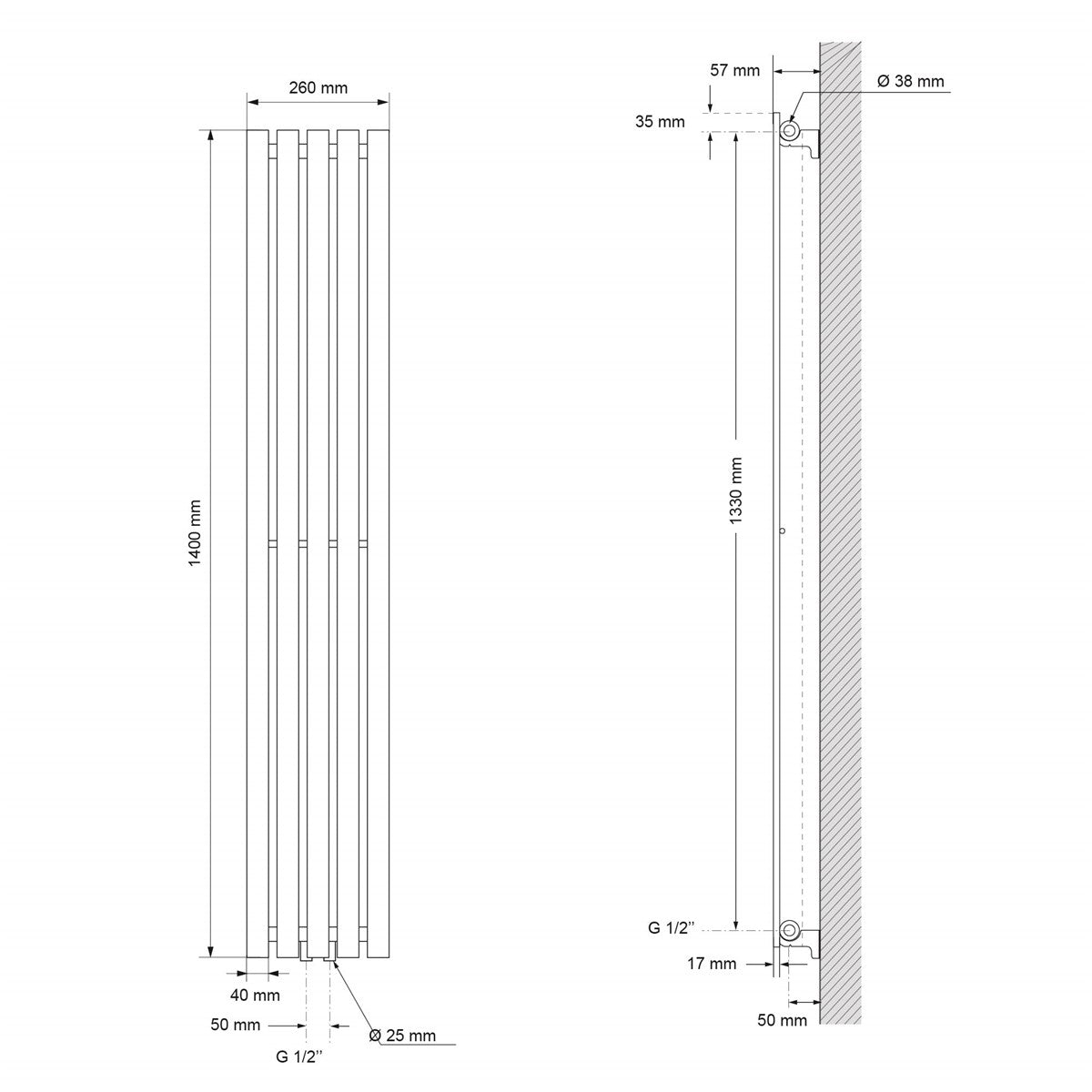 LuxeBath Stella Radiateur design anthracite 480x1600 mm acier vertical