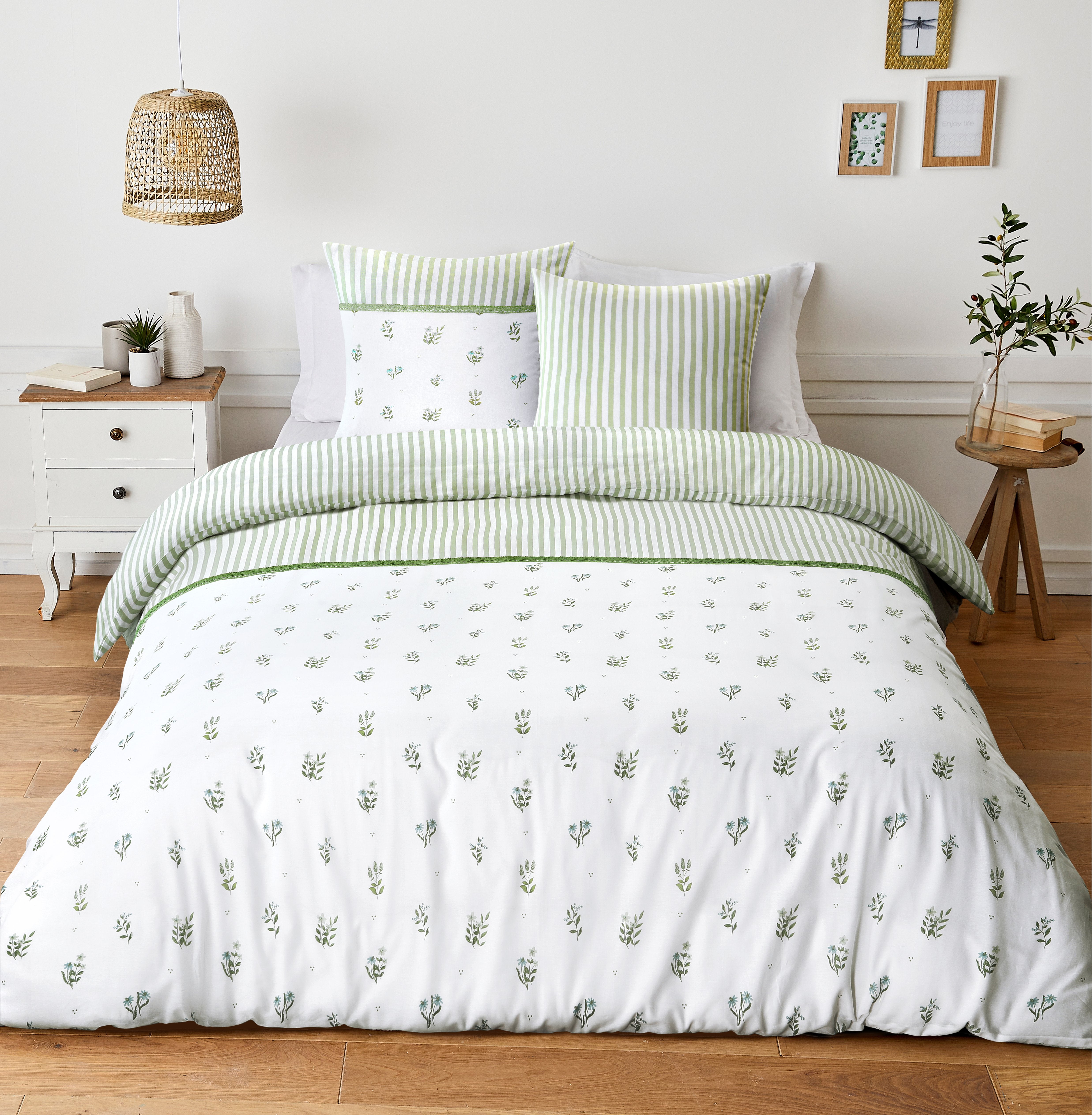 Stokomani Maison parure housse de couette 240x220 vert 3 pièces
