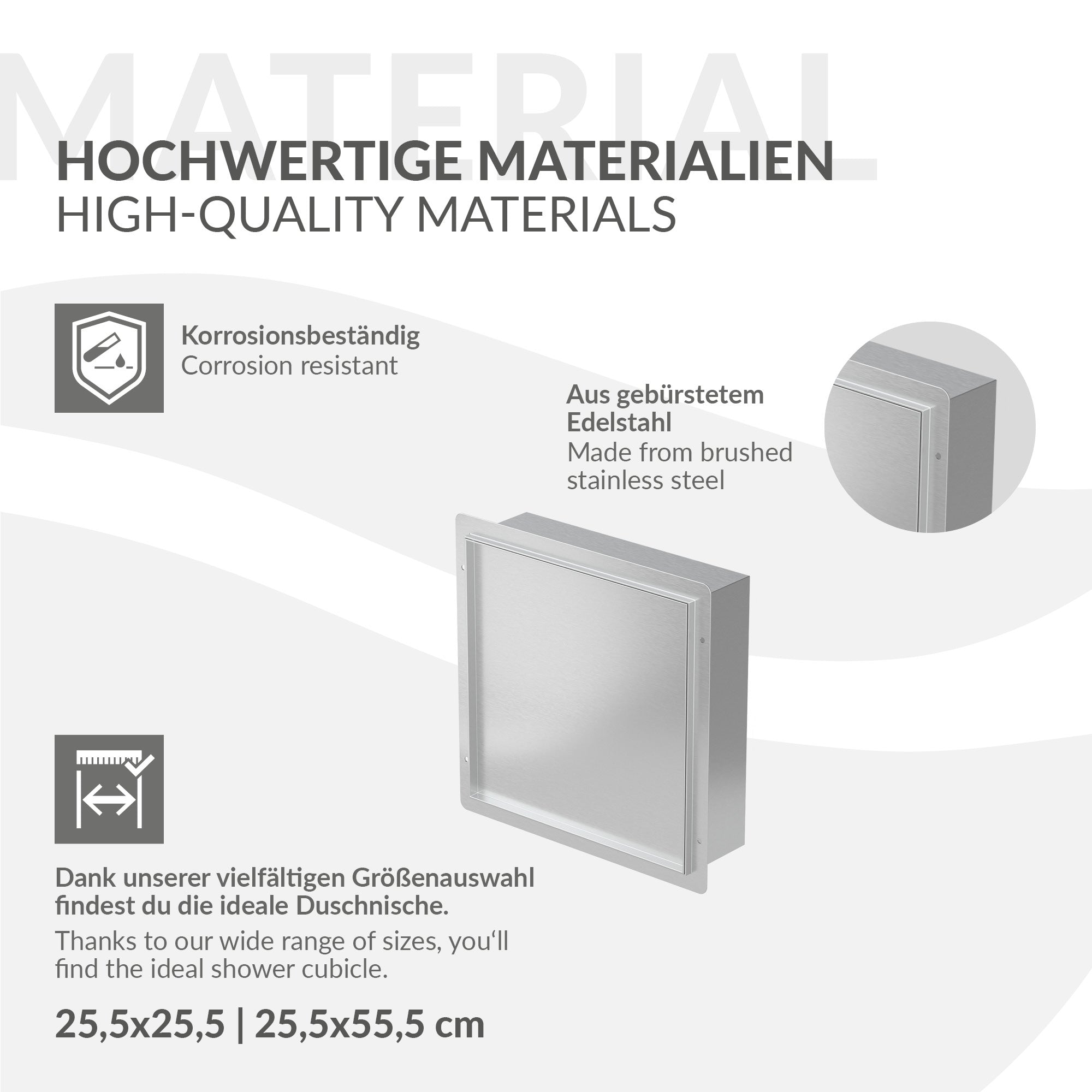 ECD Germany Sanitär niche douche inox 30x30x10 argent