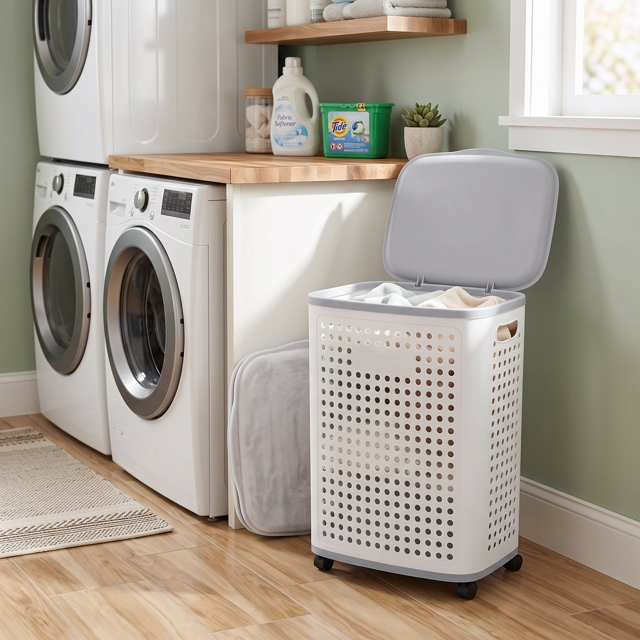 Red Deco Lars panier à linge 60L plastique couvercle roulettes