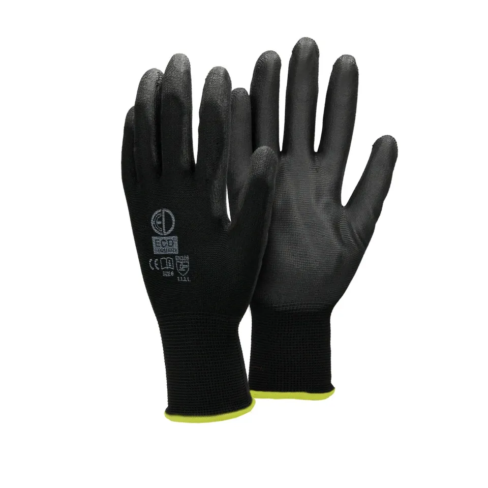 ECD Germany gants de travail taille M noir PU lot 12 paires