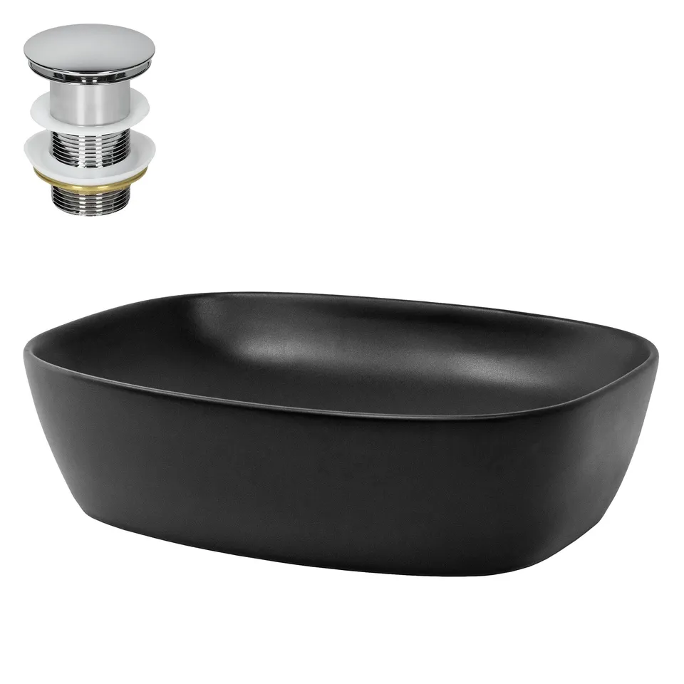 ECD Germany ML-Design vasque à poser noire céramique 50 cm bonde
