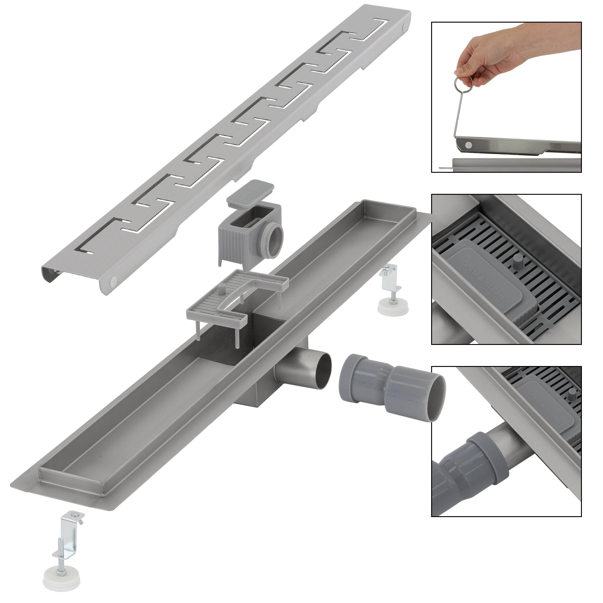 ML-Design caniveau douche inox 80 cm rainuré argent