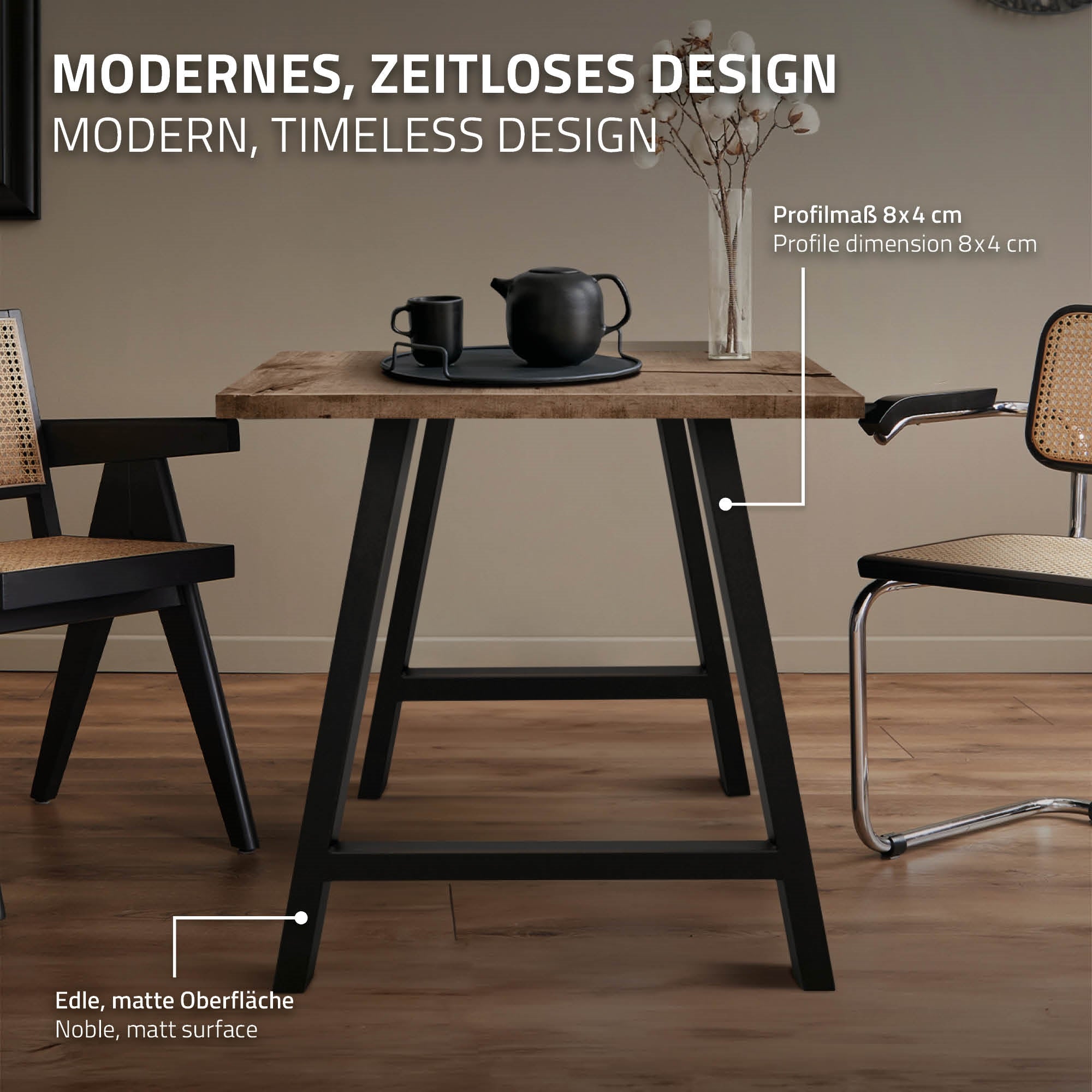 ECD Germany Möbel pied de table acier noir 70x72 cm lot de 2