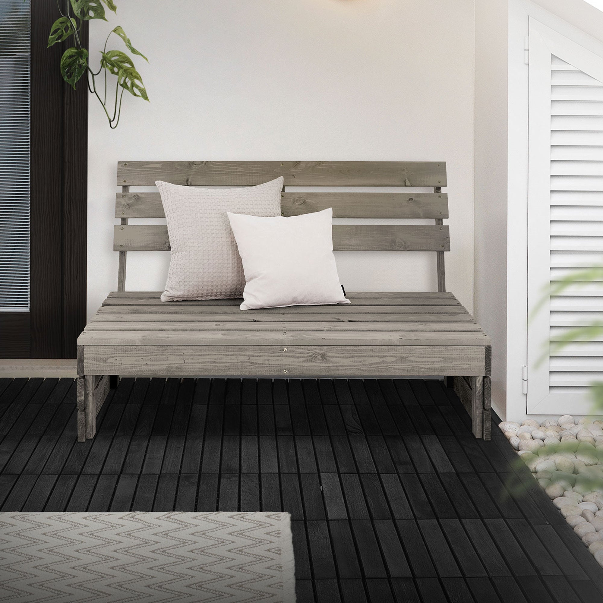 ECD Germany Garten banc jardin 3 places gris bois massif 120 cm