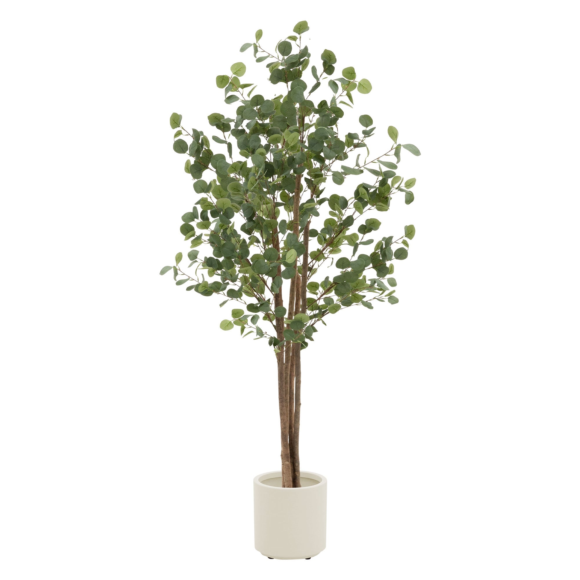 ECD Germany Haus Eucalyptus artificiel 120 cm tronc bois pot blanc
