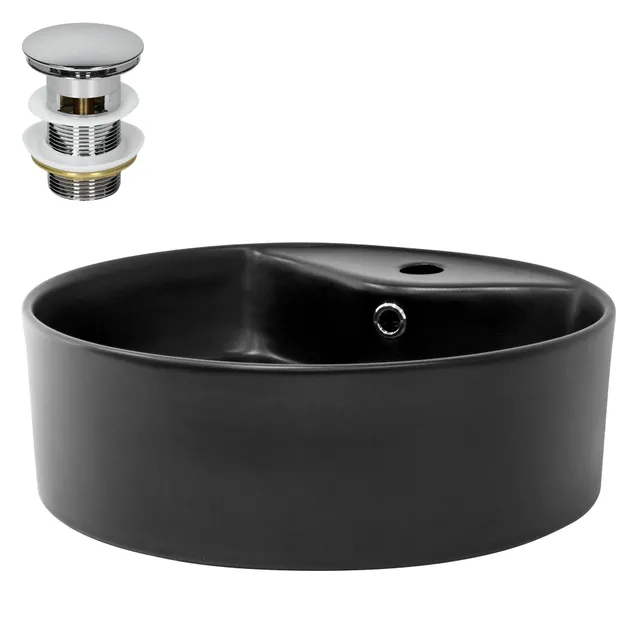 ECD Germany Sanitär ML-Design vasque ronde noire 46 cm avec bonde