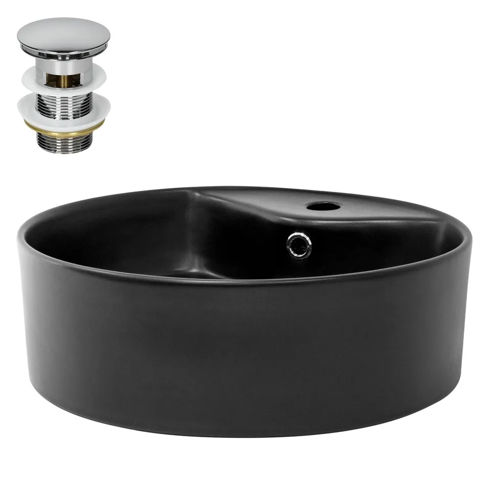 ECD Germany Sanitär ML-Design vasque ronde noire 46 cm avec bonde