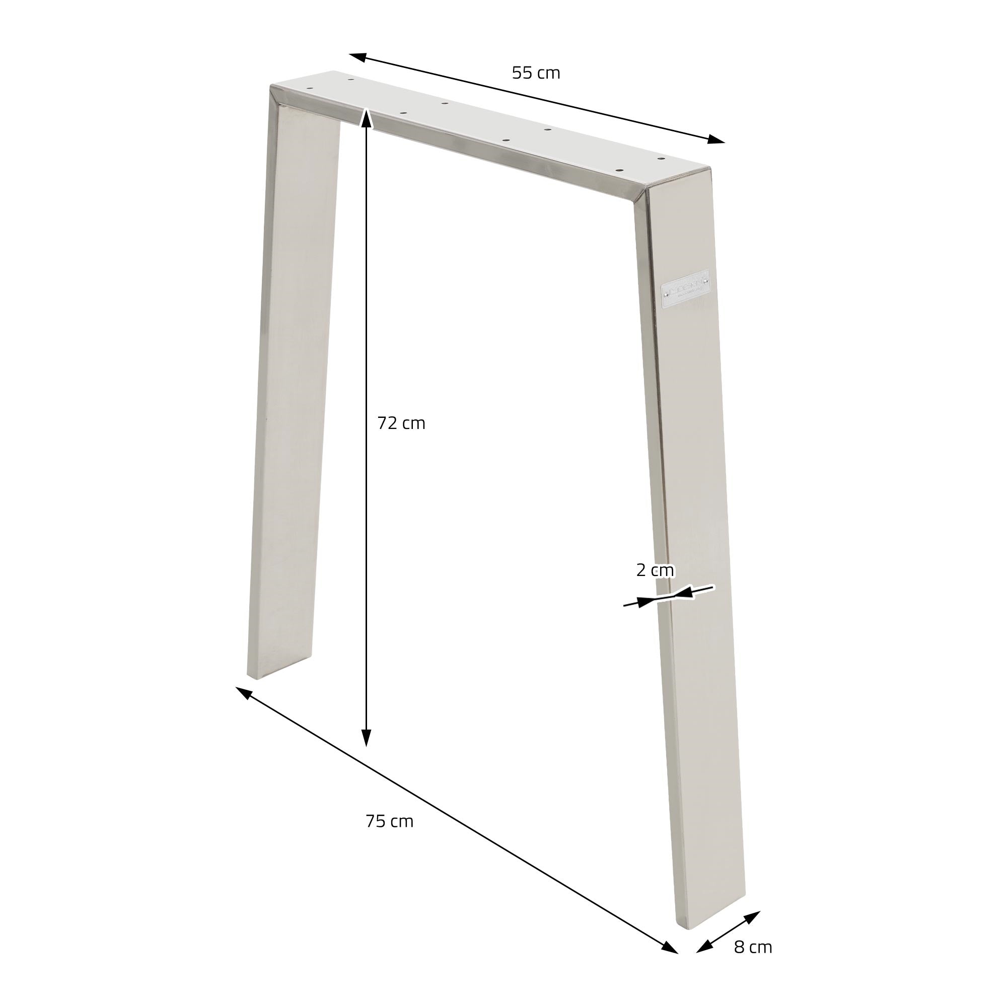 ECD Germany ML-Design pieds de table 72 cm argent lot de 2 acier