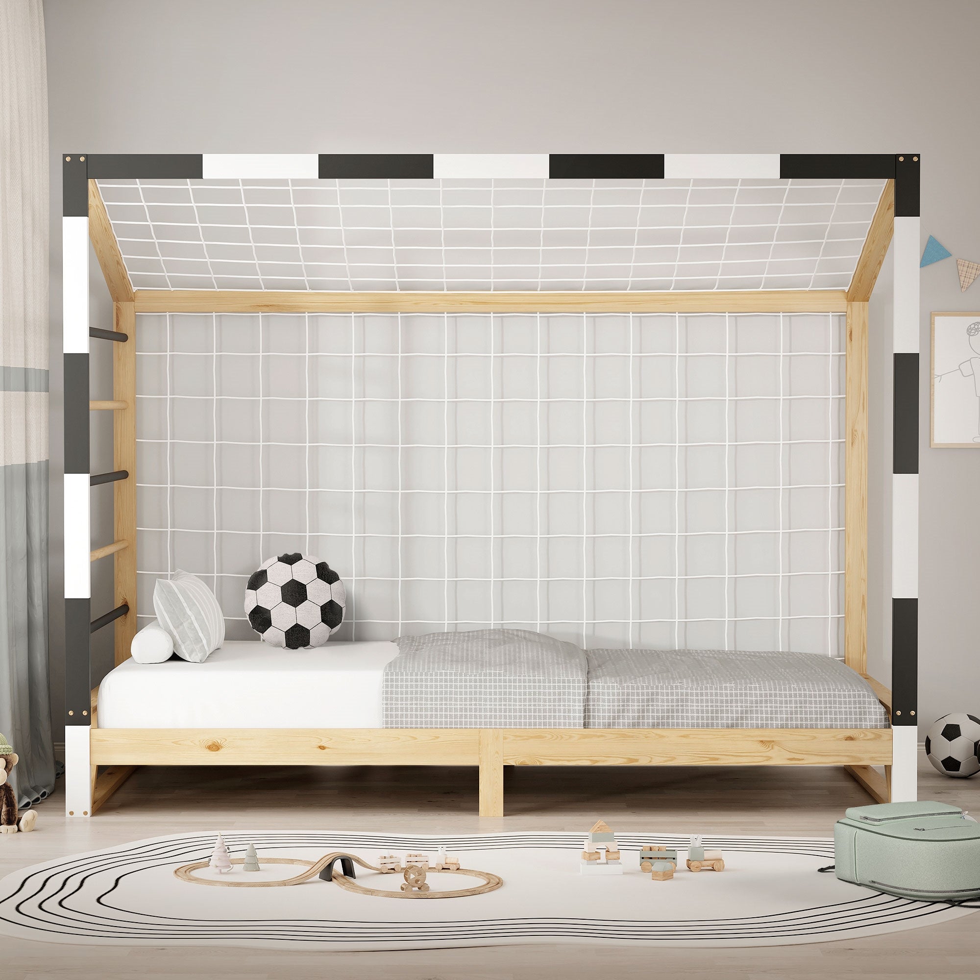 ML-Design lit enfant but football 90x200 pin naturel sommier inclus