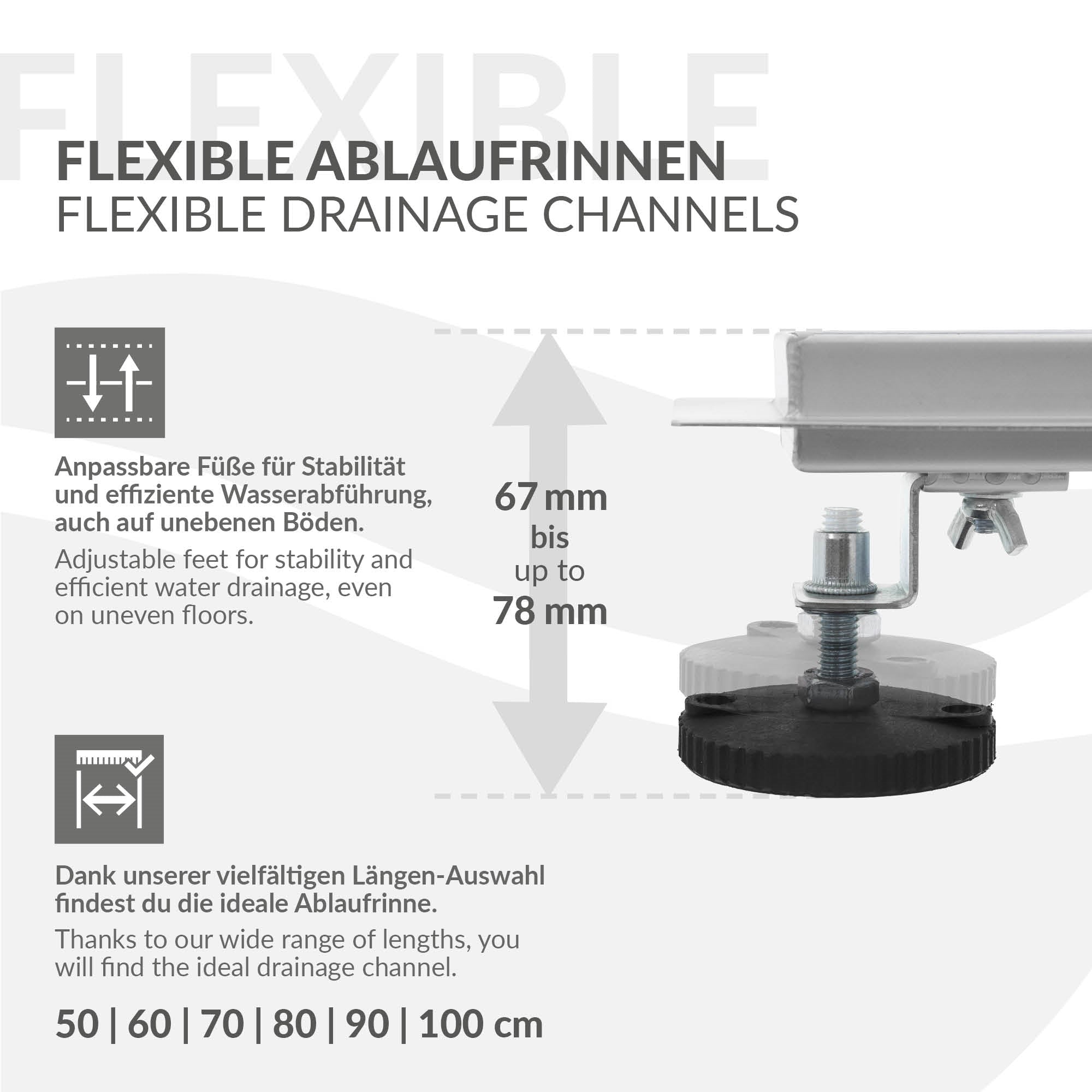 ECD Germany Sanitär caniveau douche inox 80 cm argent à carreler