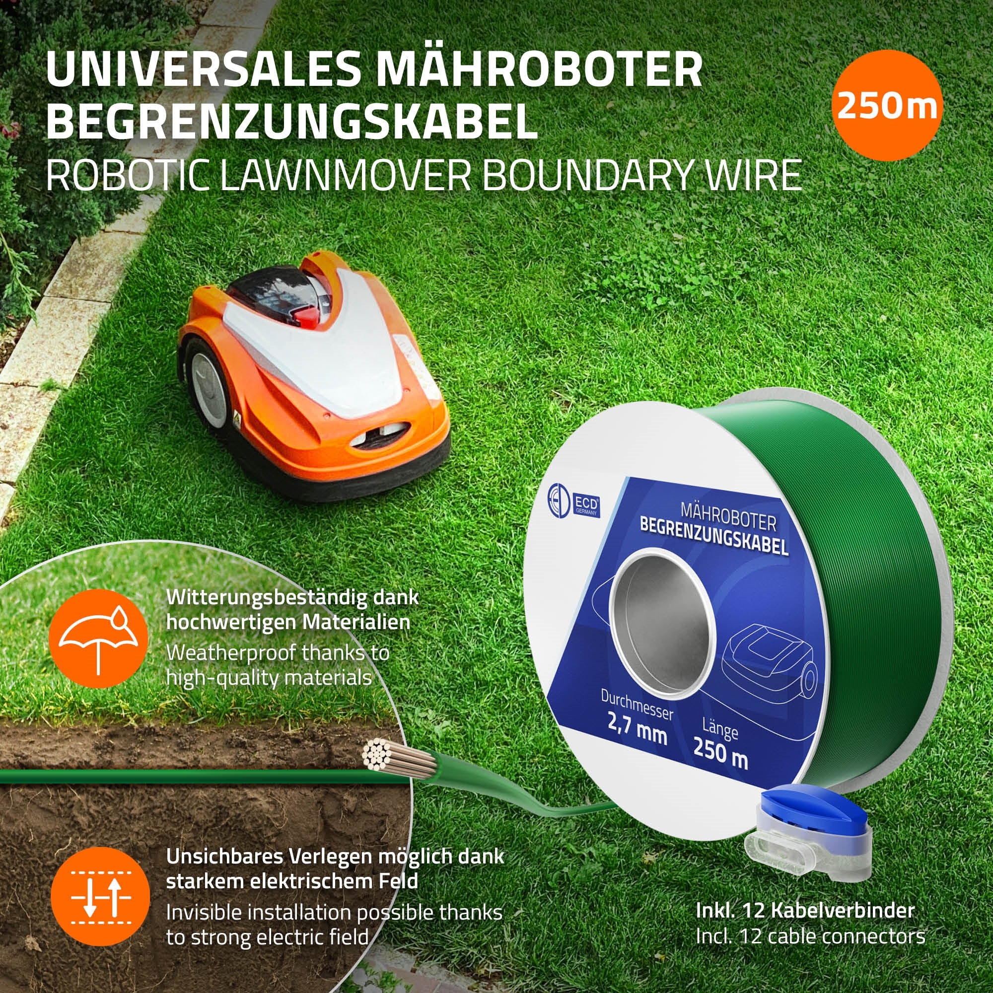 ECD Germany Garten câble périphérique robot tondeuse 250 m
