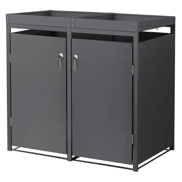 ECD Germany cache-poubelle acier anthracite 2x240L 132x80x124