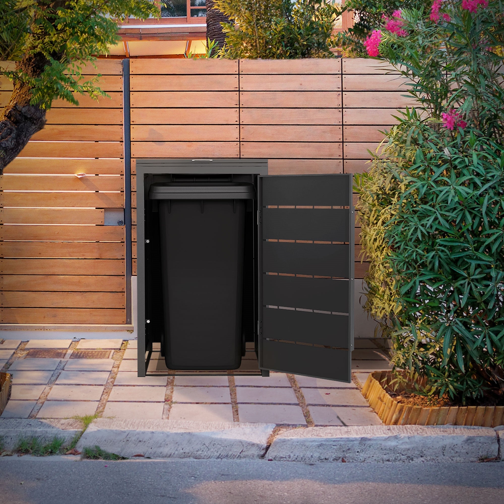 ECD Germany Garten Cache-Poubelle 1x240L Anthracite Acier