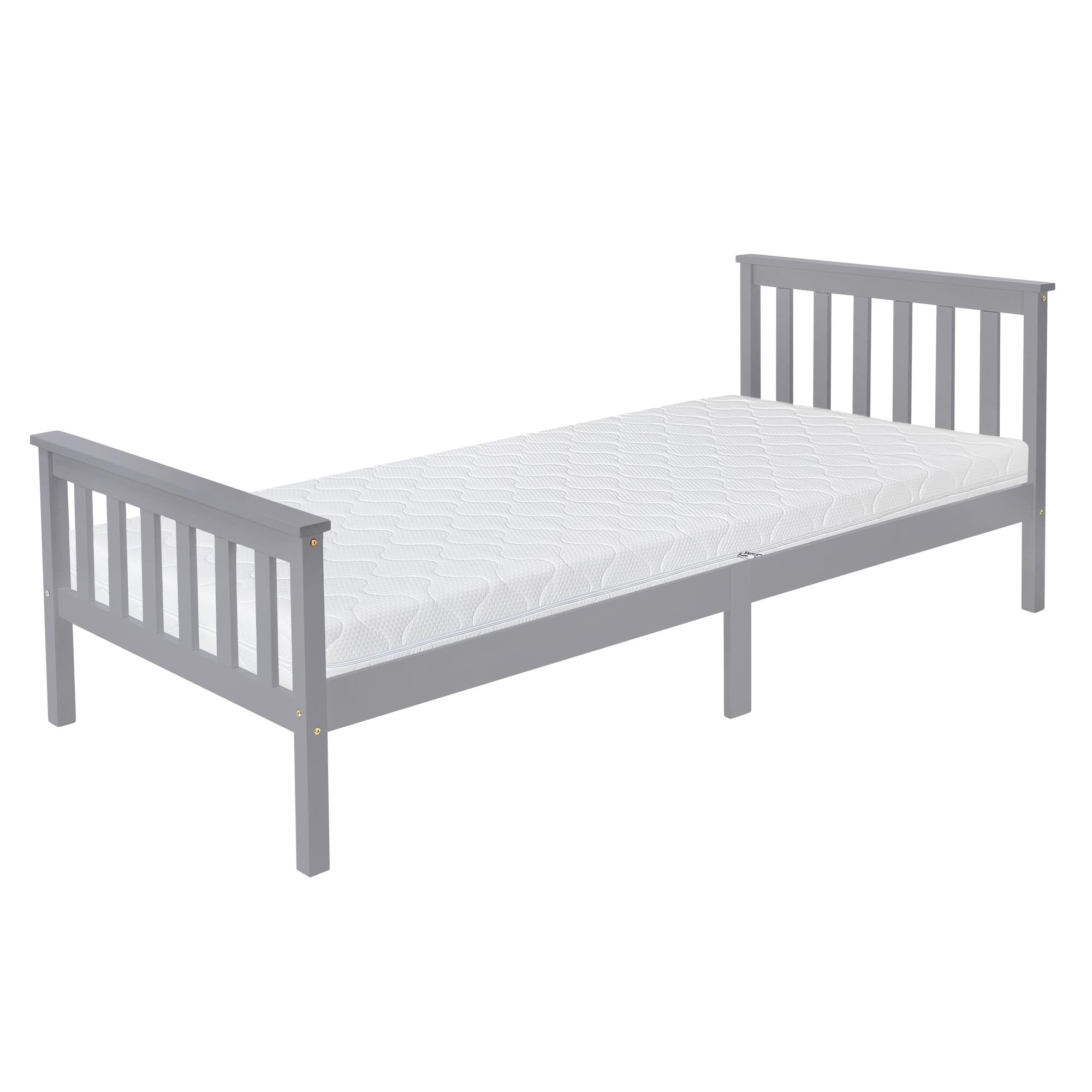 ECD Germany Möbel lit pin 90x200 lattes gris clair