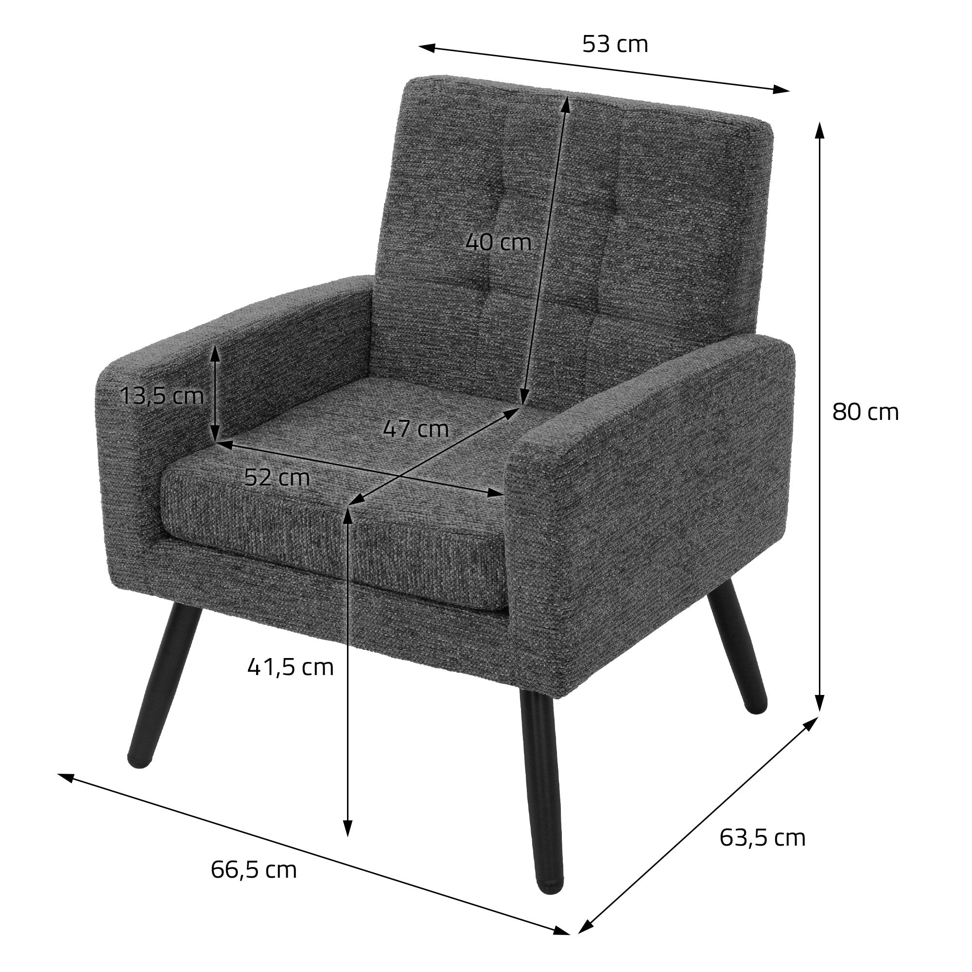 ML-Design fauteuil salon anthracite 66,5x80x63,5 tissu relax