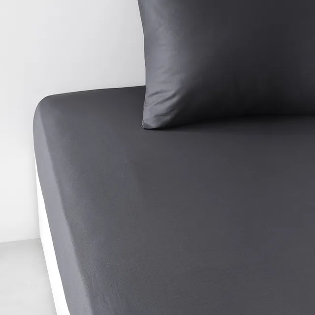Stokomani drap housse gris 57 fils linge lit uni