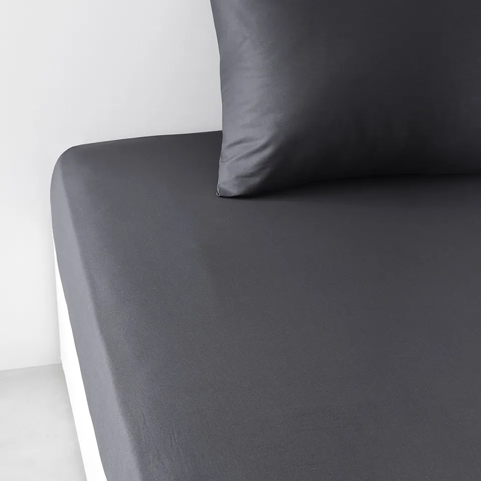 Stokomani drap housse gris 57 fils linge lit uni