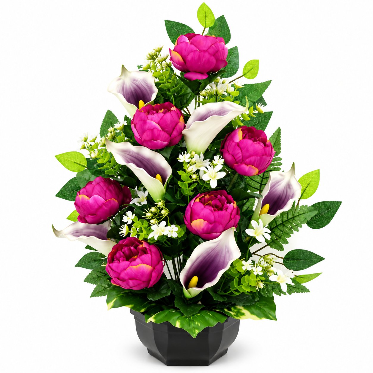 Vasque Artificielle Pivoine Arum Ficus 55 cm déco