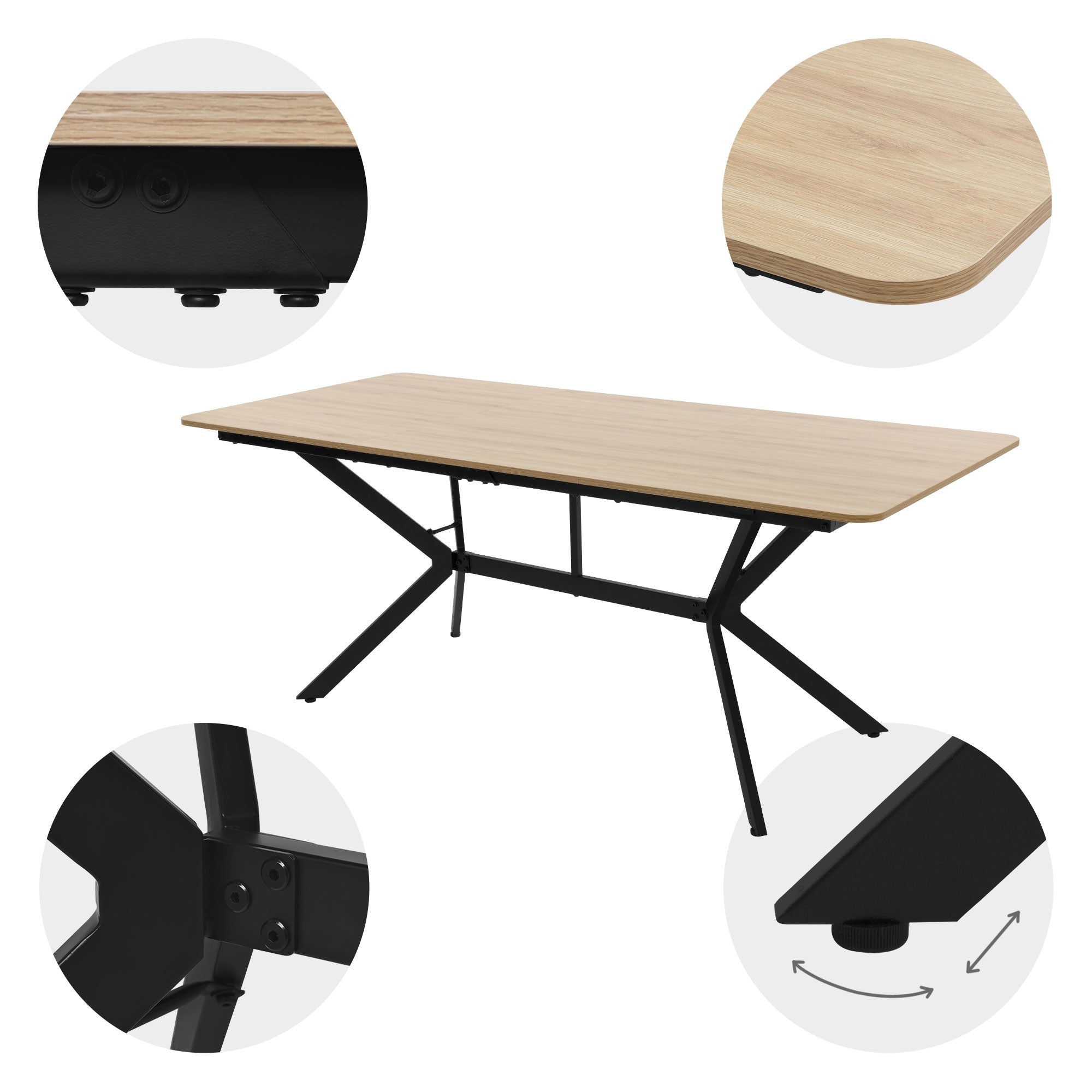 ECD Germany Möbel table à manger 180x80 bois clair 6 places