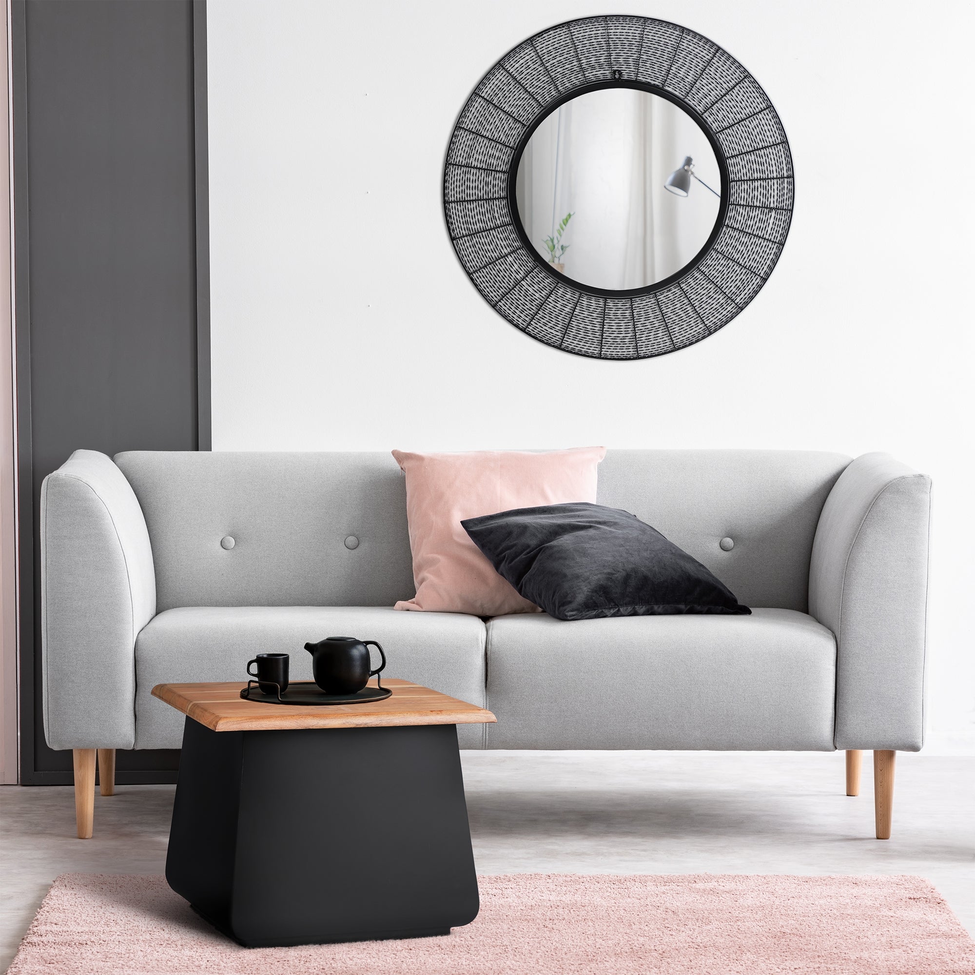 ECD Germany Haus & Wohnen miroir mural rond 84 cm noir métal