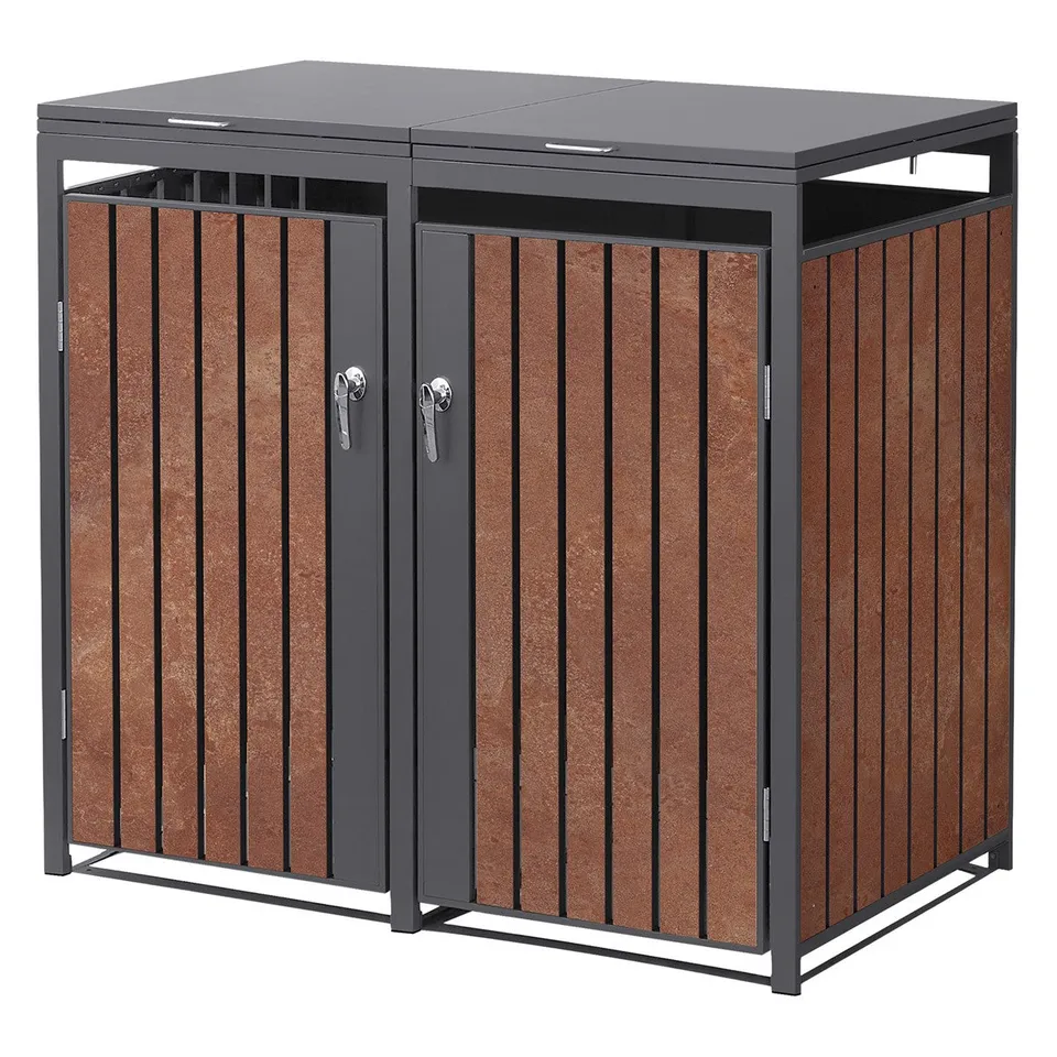 ECD Germany Garten cache poubelle double 240L acier rouille