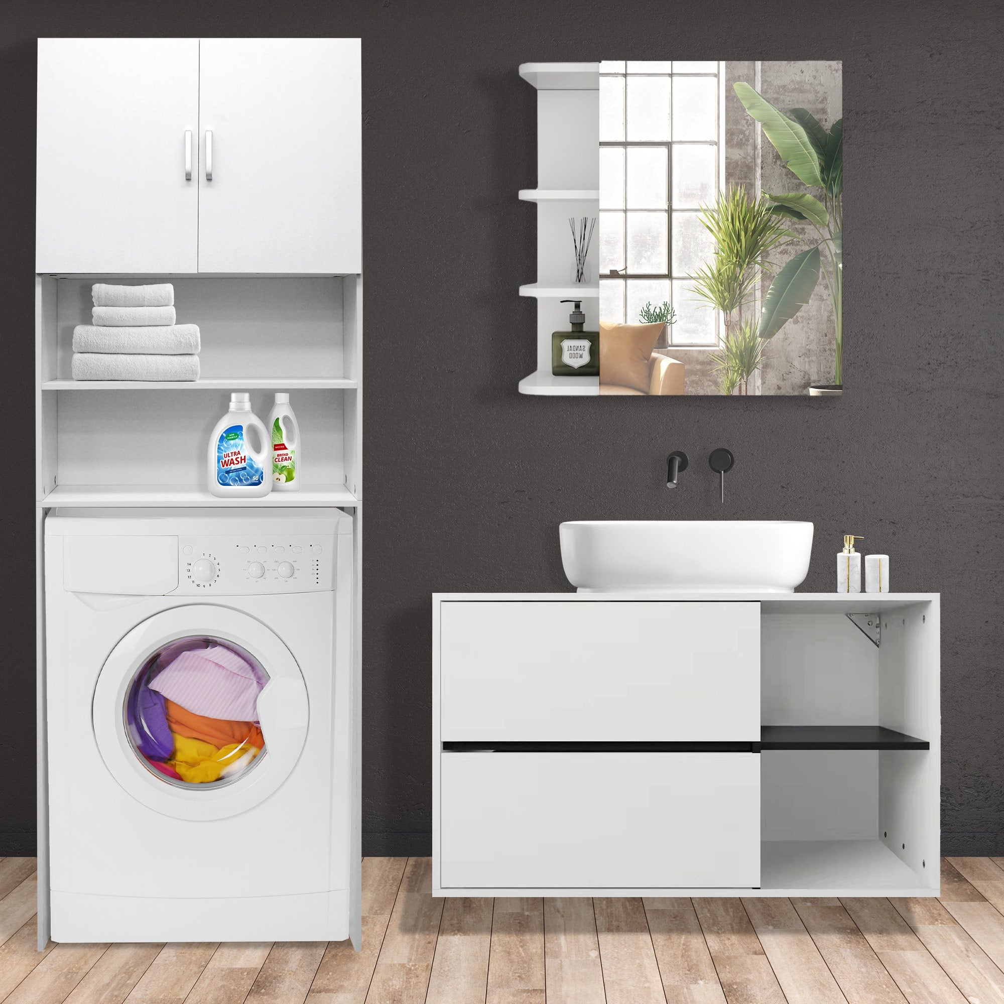ECD Germany Möbel meuble salle de bain blanc 3 pièces ML-Design