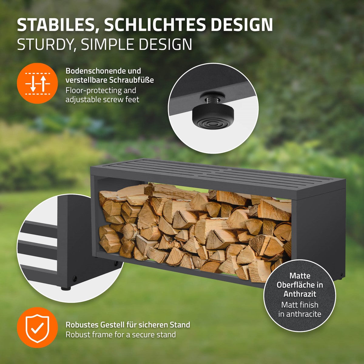 ECD Germany Garten Range-bûches banc acier anthracite 120 cm
