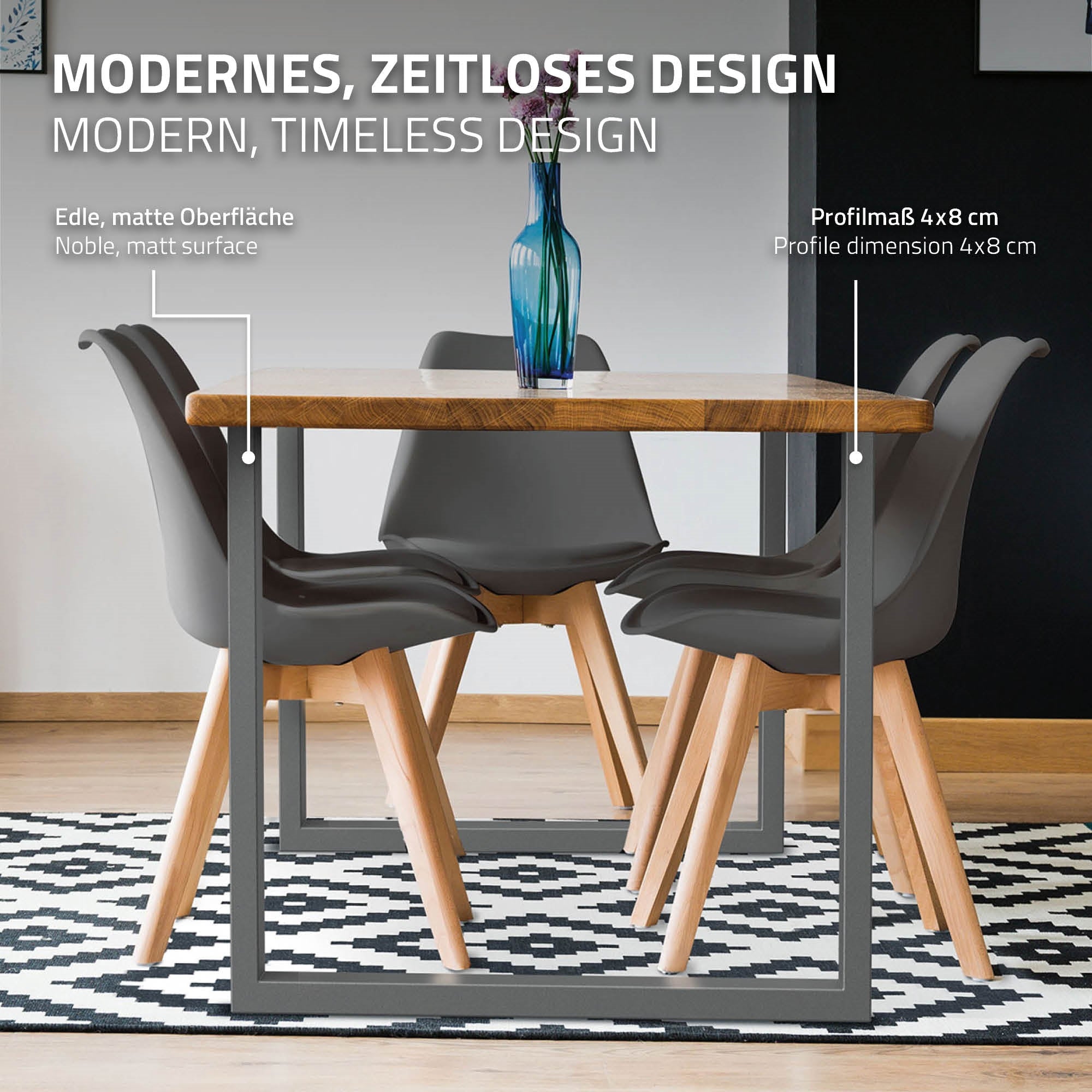 ML-Design pied table U 80x72 gris acier lot de 2